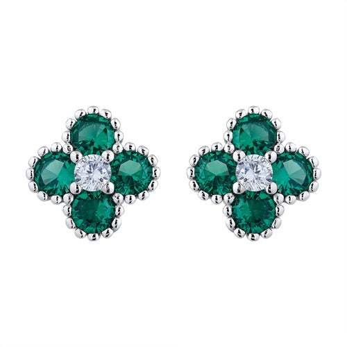 AES230G | 925 Silver Rhodium CZ Set Clover Studs