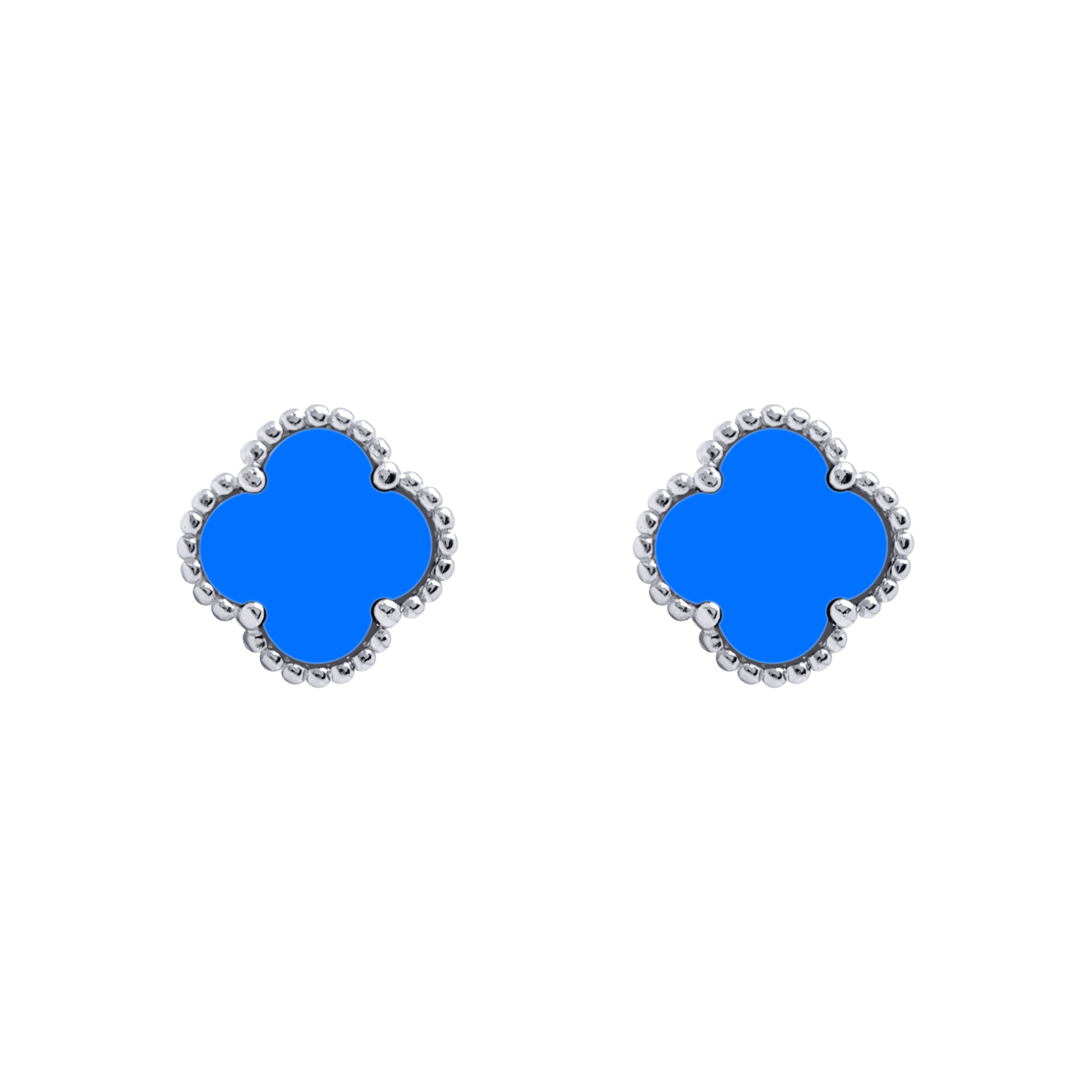 AES256 | 925 Silver Rhodium 5 Clover Stud Earrings Blue Agate Colour