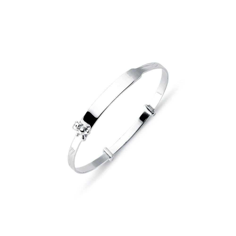 AKB029 | 925 Sterling Silver Diamond Cut Teddy Id Expanding Baby / Childrens Bangle