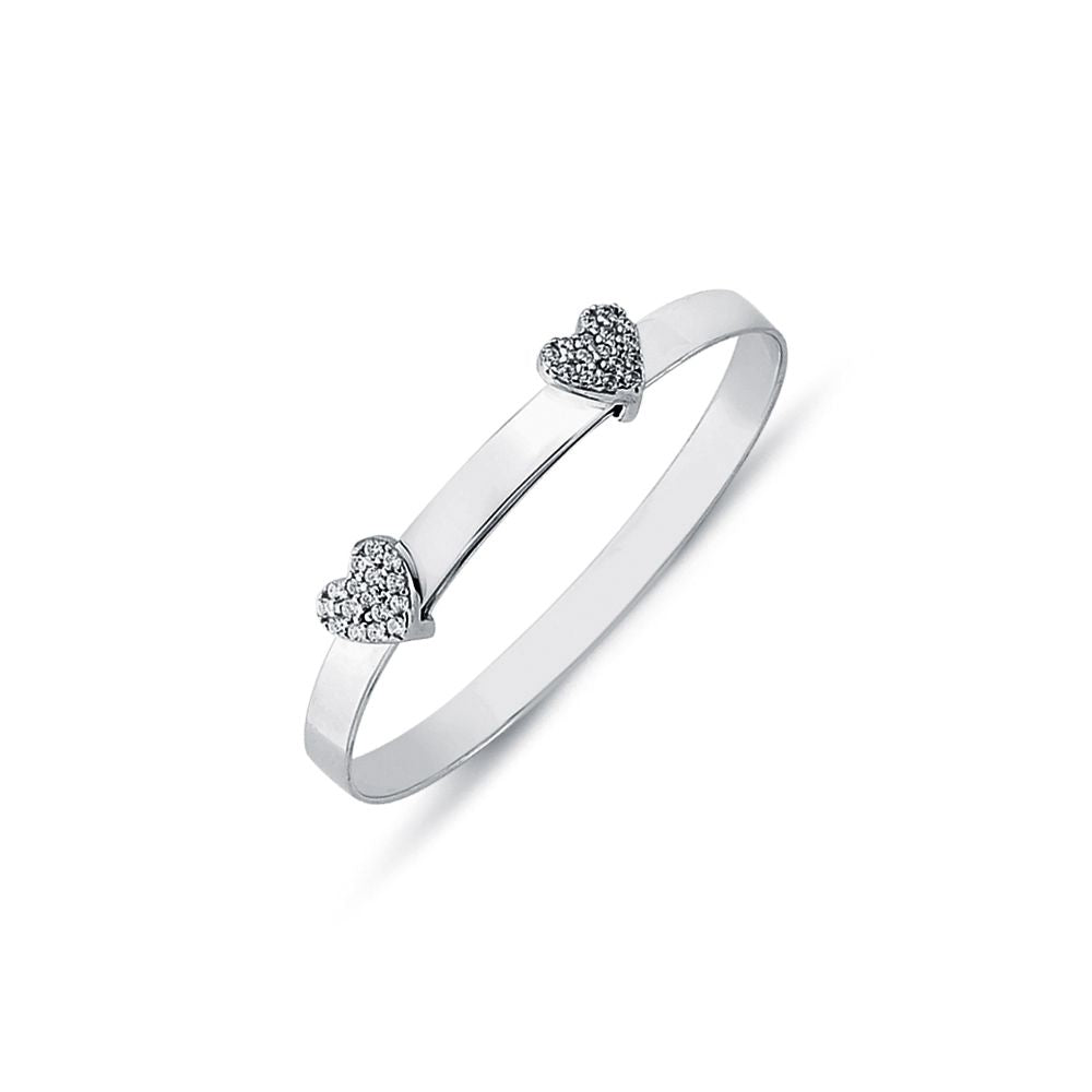 AKB030 | 925 Sterling Silver CZ Set Twin Heart Expanding Baby / Childrens Bangle
