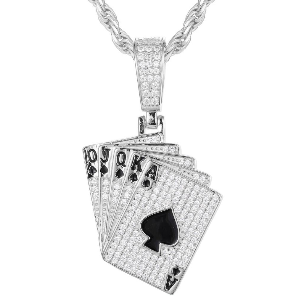 925 Silver Cubic Zirconia Set Hand of Playing Cards Pendant