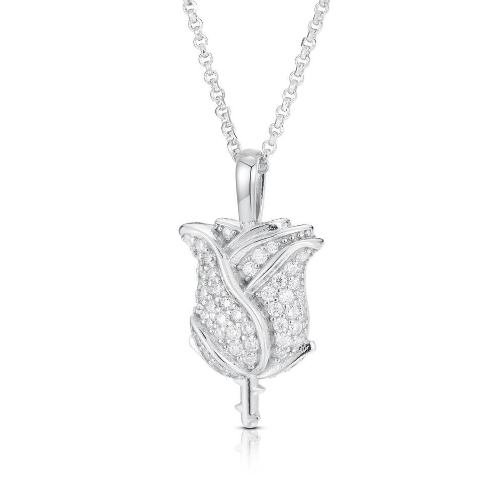 925 Silver Cubic Zirconia Set Tulip Pendant