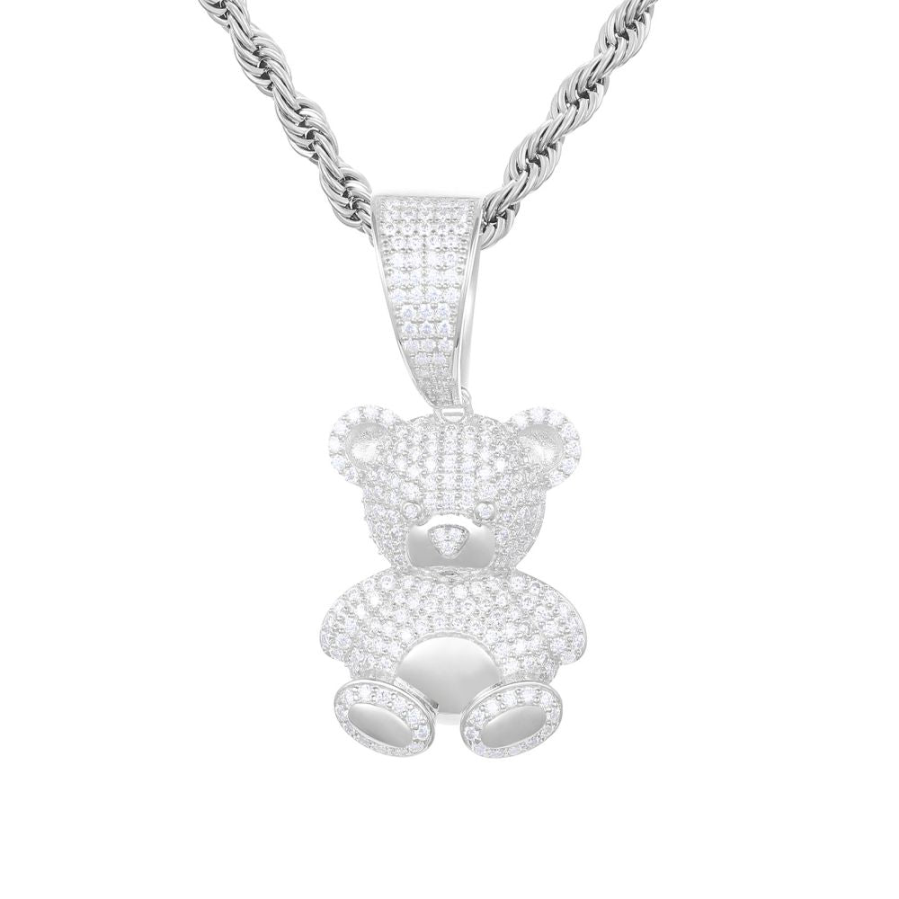 925 Silver Cubic Zirconia Set Teddy Bear Pendant