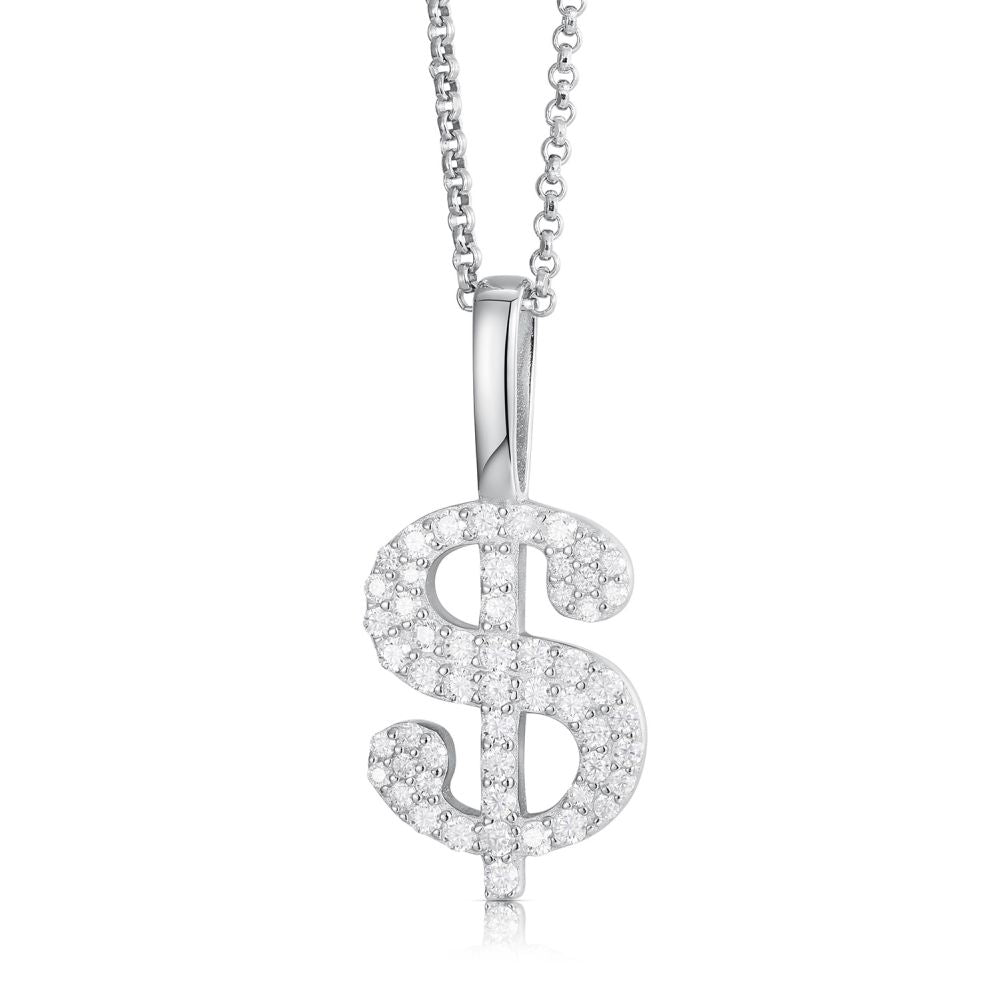 925 Silver Cubic Zirconia Set Dollar Pendant