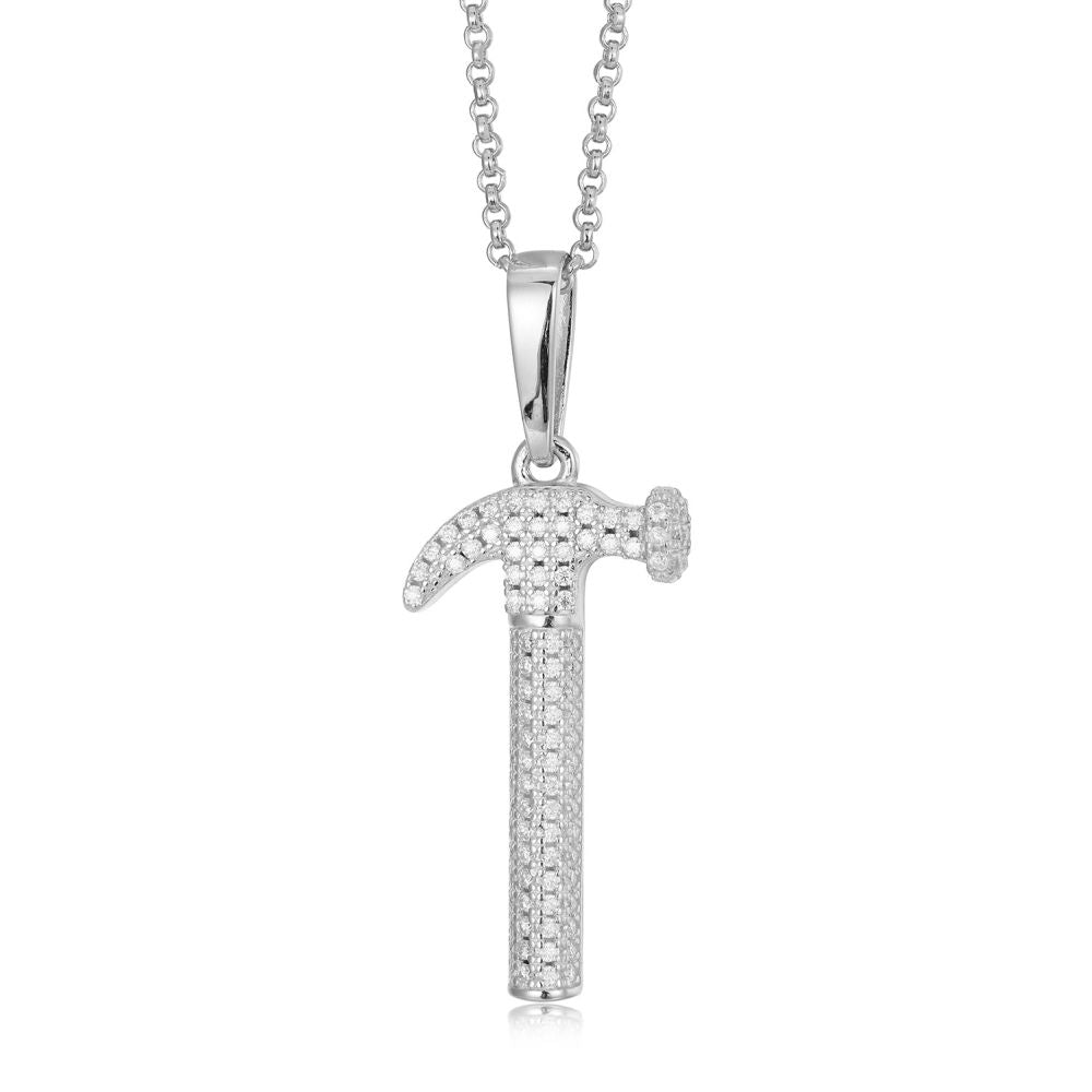925 Silver Cubic Zirconia Set Hammer Pendant
