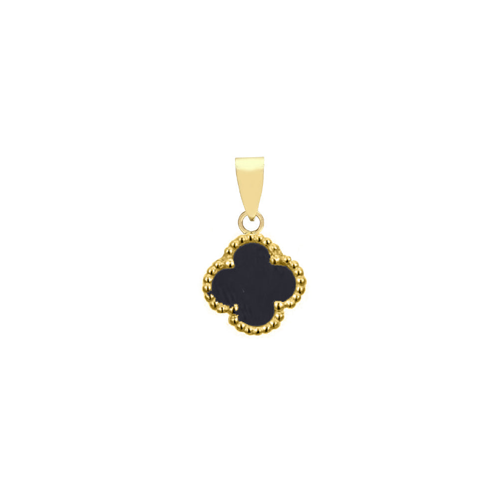 APD229-GP | 925 Silver 14ct gold Plated Single Clover Pendant   Black Onyx Colour