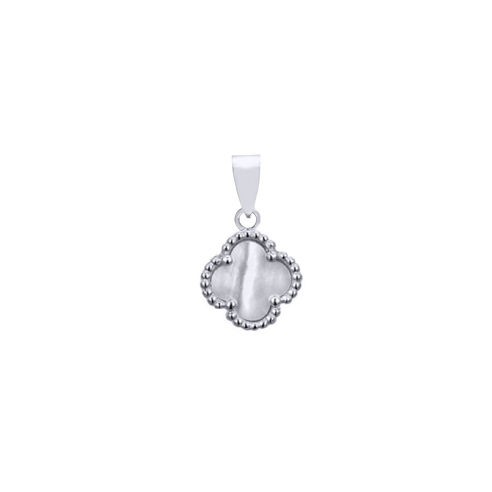 APD230 | 925 Silver Rhodium Single Clover Pendant  MOP White Colour