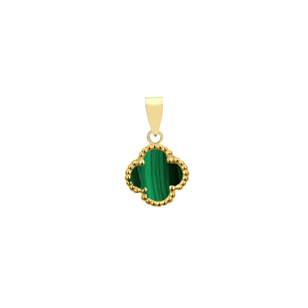 APD232-GP | 925 Silver 14ct gold Plated Single Clover Pendant   Malachite Green