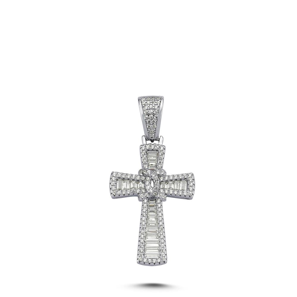 APX032 | 925 Silver CZ Brilliant and Baguette Cut Cross