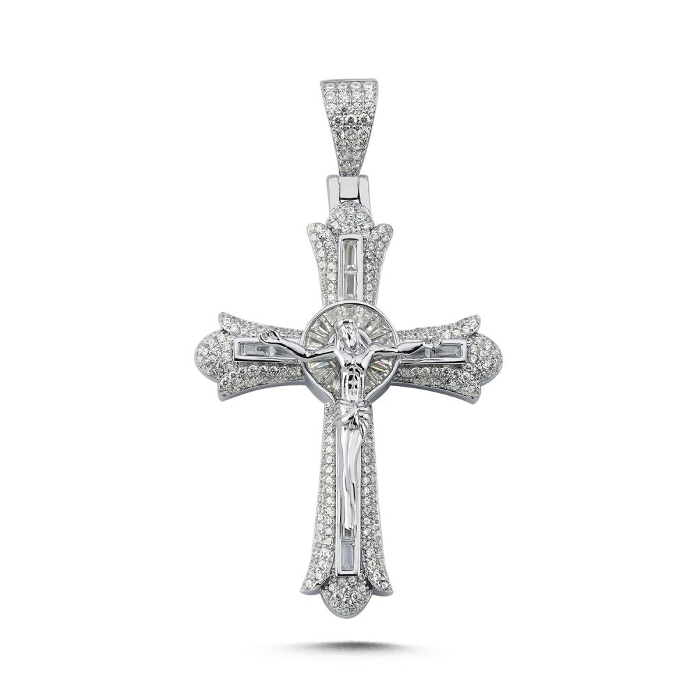 925 Silver Large Cubic Zirconia Brilliant Cut Crucifix