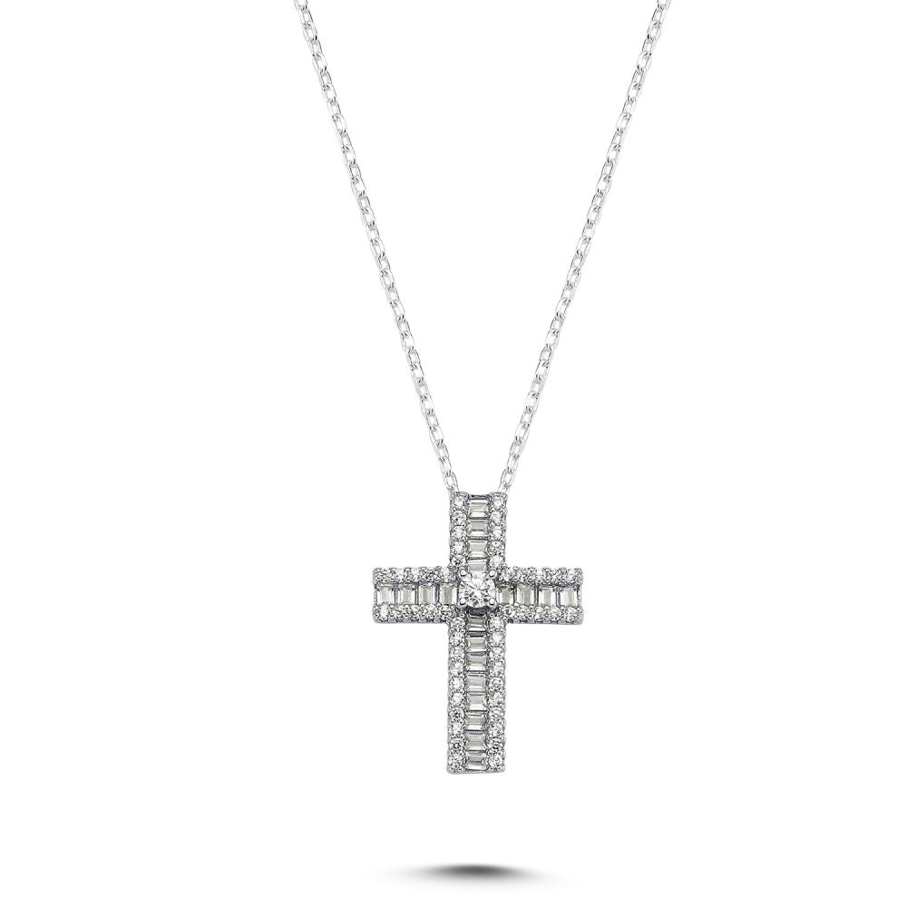 APX040 | 925 Silver Small CZ Brilliant and Baguette Cut Cross