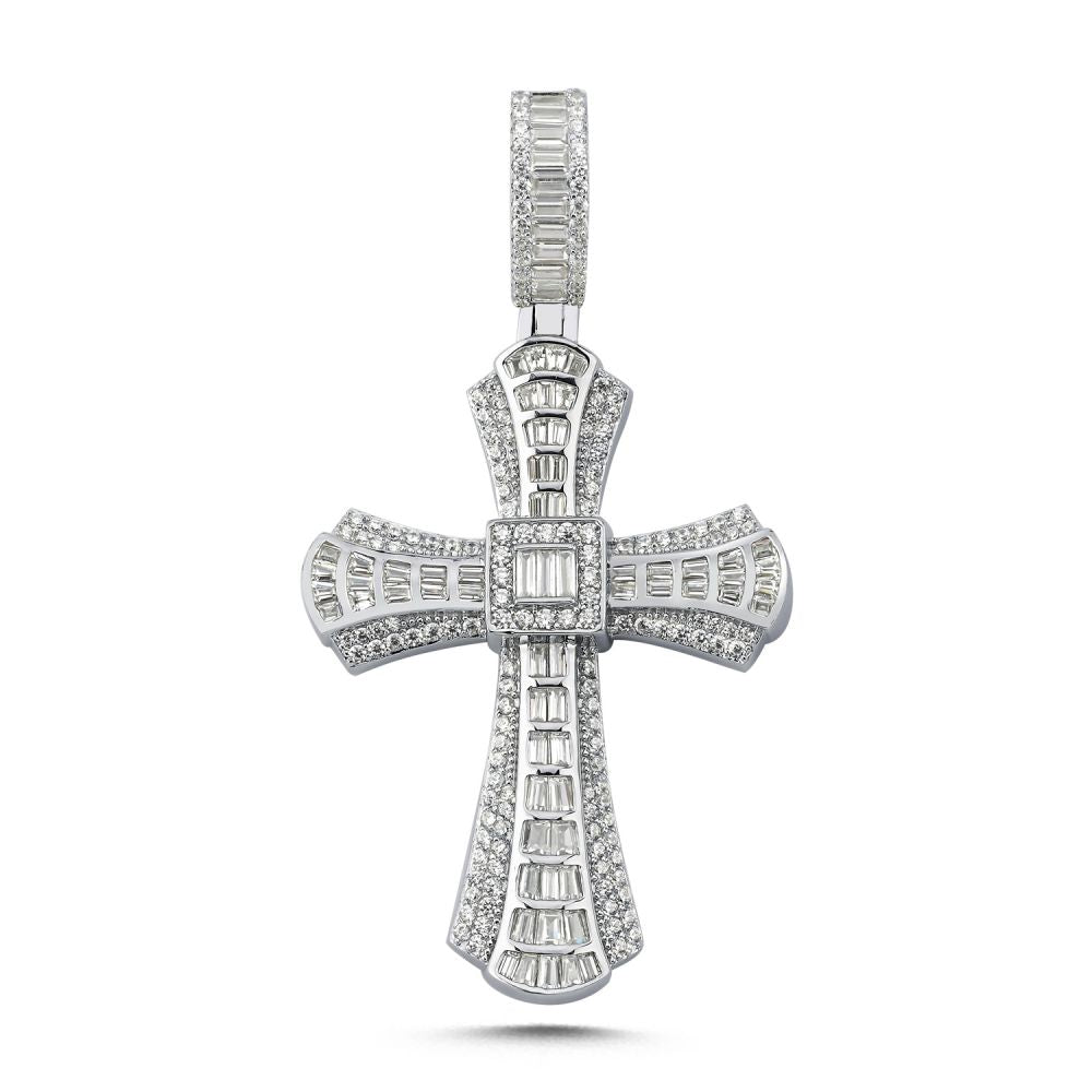 APX043 | 925 Silver Large CZ Brilliant and Baguette Cut Cross