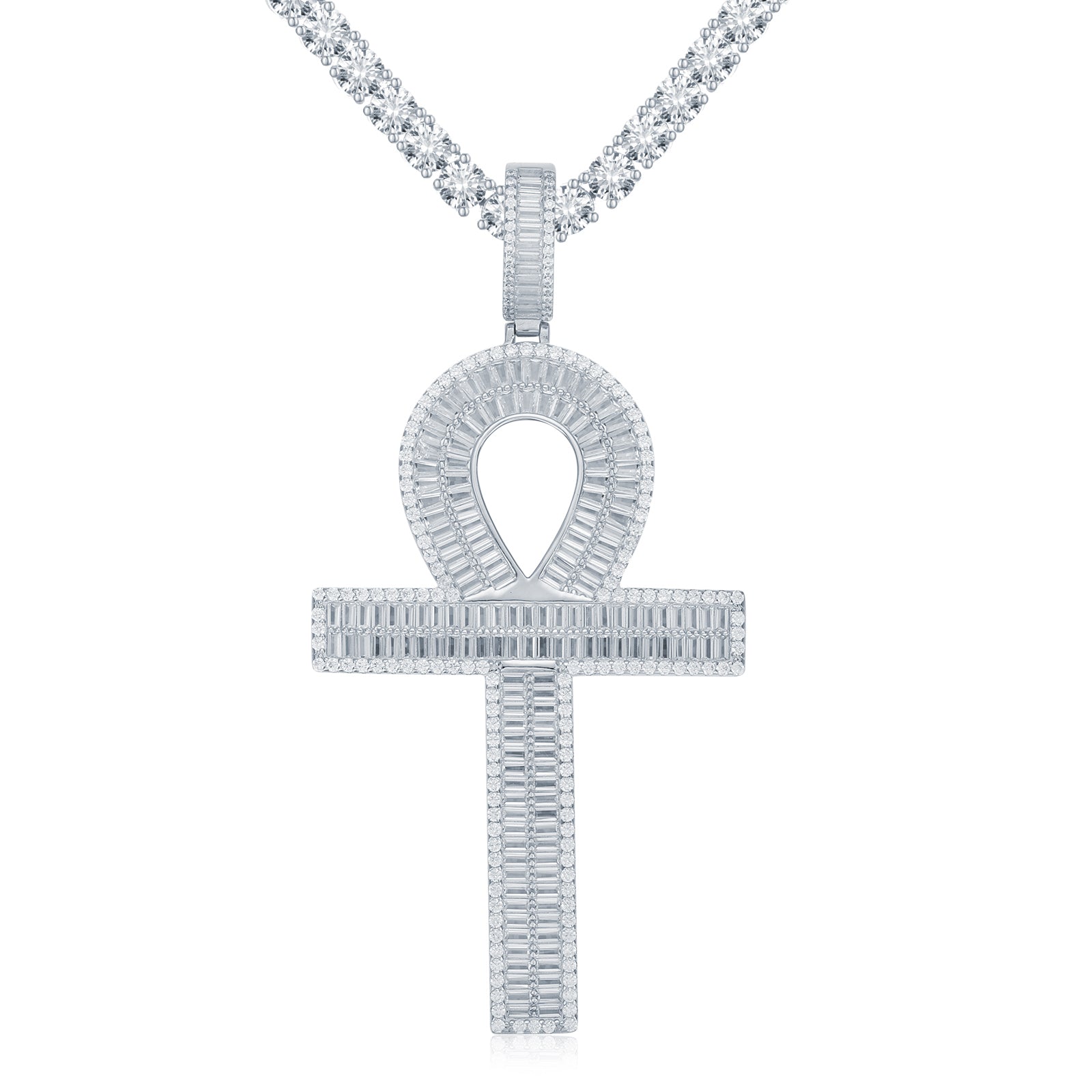 APX051 | 925 Silver Anc Style Baguette CZ Set Cross