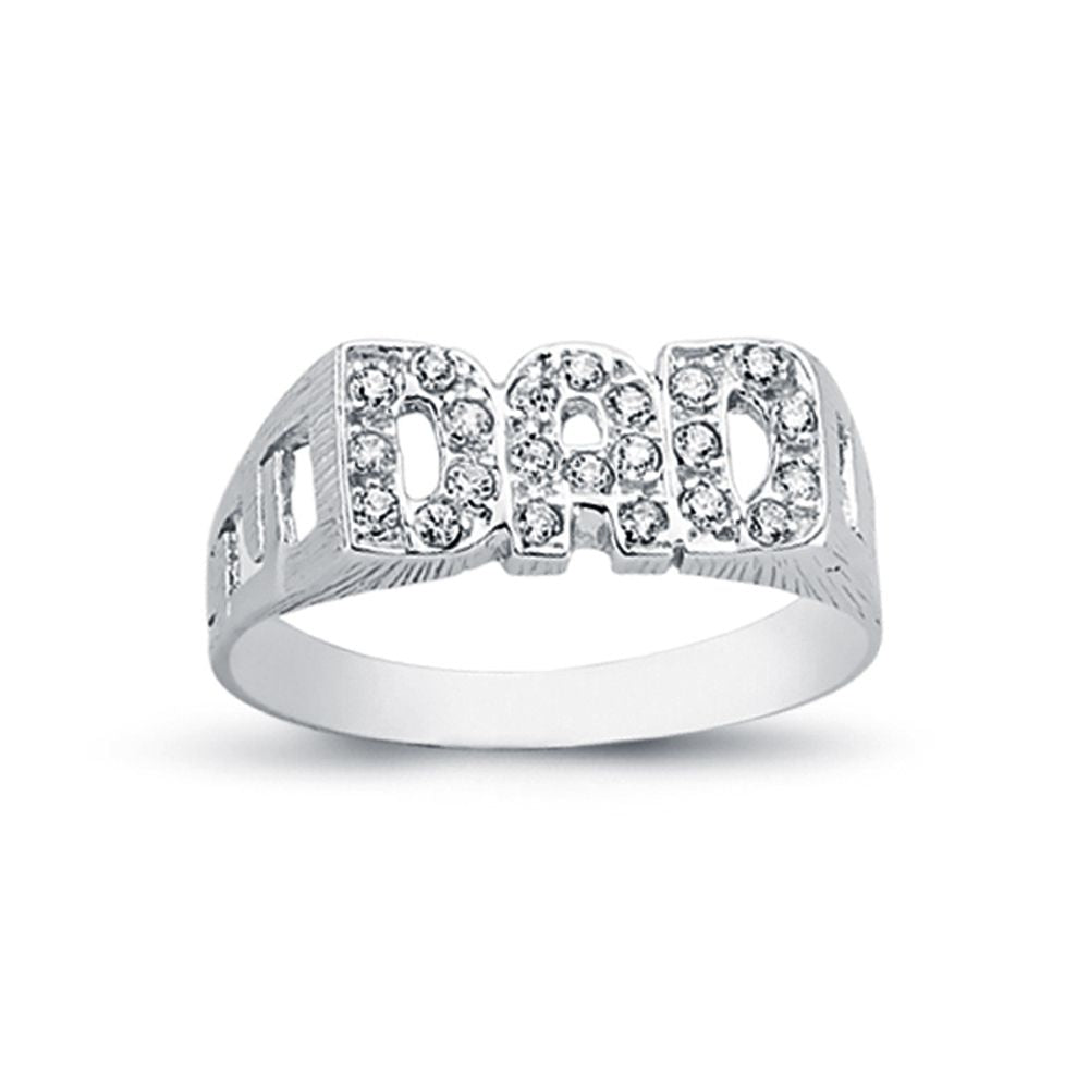 925 Silver Cubic Zirconia Set Dad Ring Curb Shoulders