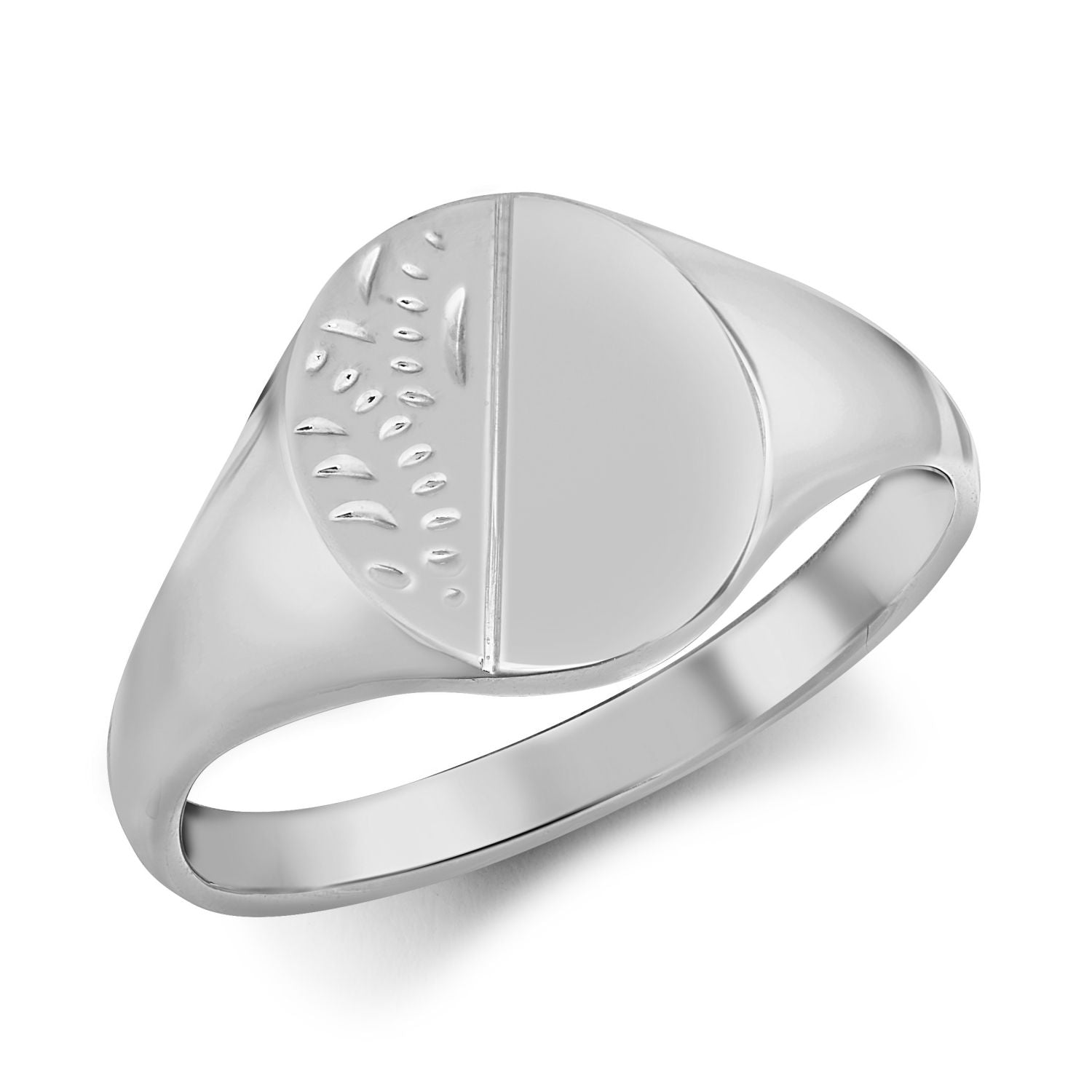 925 Silver Oval Half Engraved Signet Ring