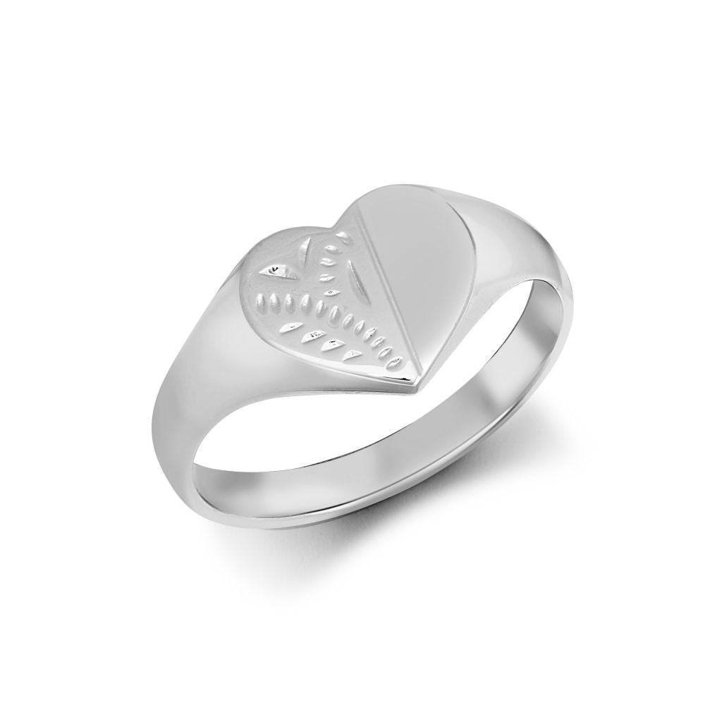 ARN128 | JN Jewellery 925 Silver Heart Shape Half Engraved Signet Ring