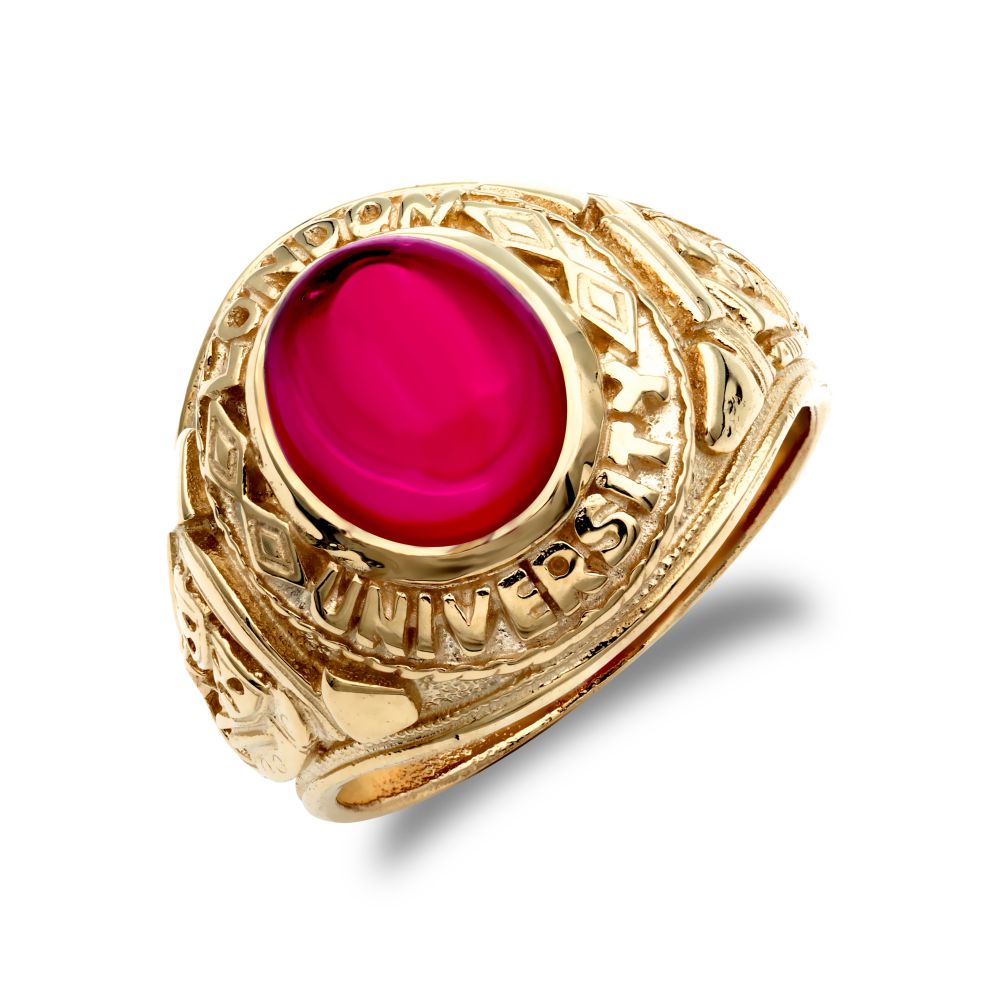 925 Silver Gold Plated Red Stone College Ring