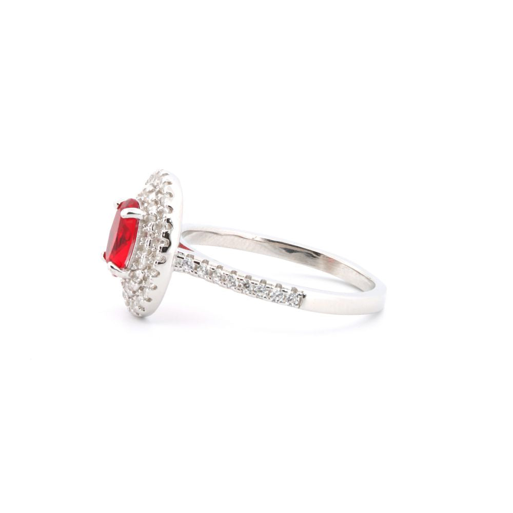 ARN187R | 925 Silver Rhodium CZ Set Oval Cluster Ruby Red Centre