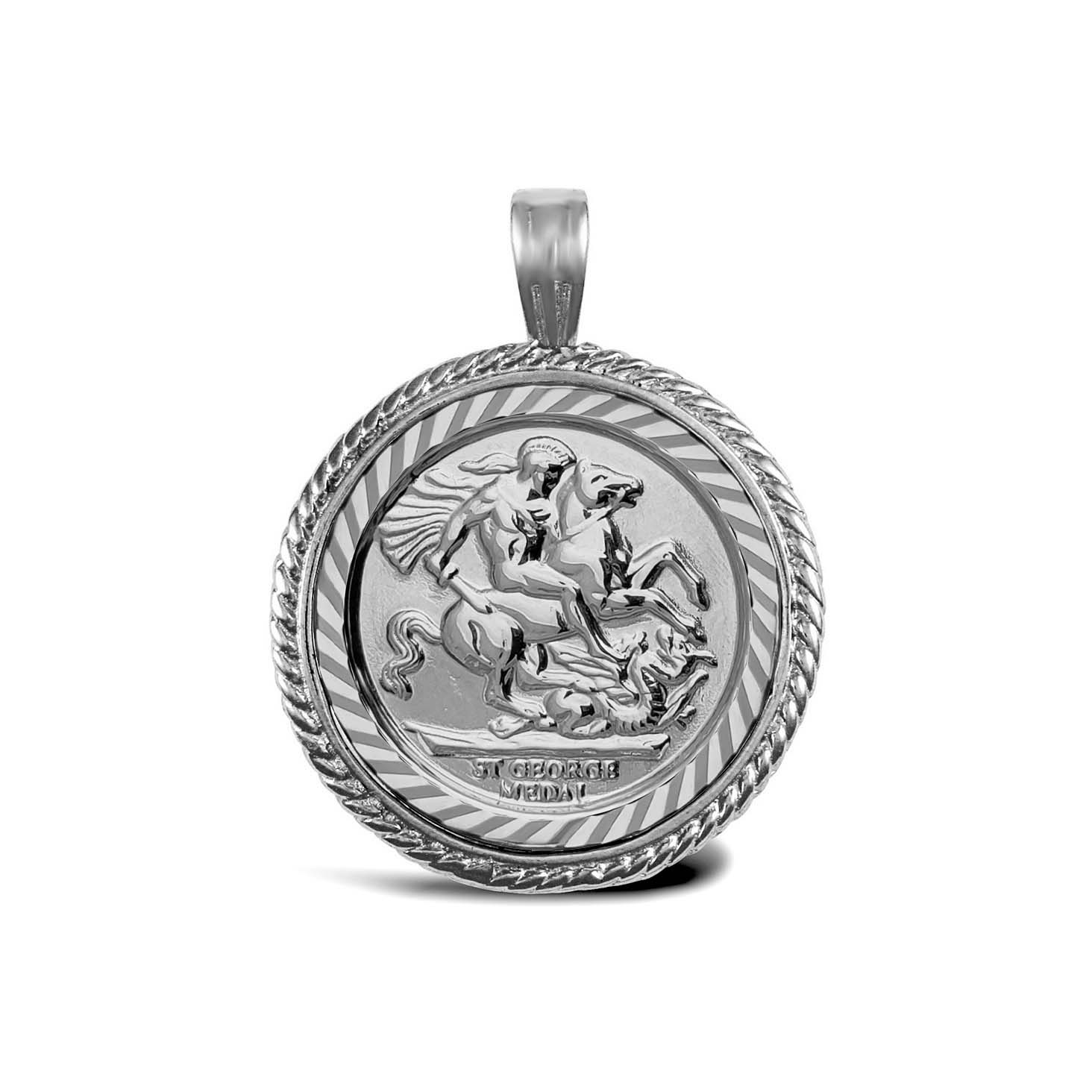 ASP001-F-SG | JN Jewellery 925 Silver Full Size St George Medal Pendant Rope Edge