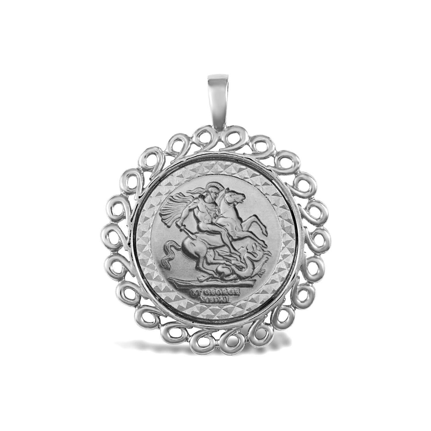 ASP002-F-SG | JN Jewellery 925 Silver Full Size St George Medal Pendant Swirl Design