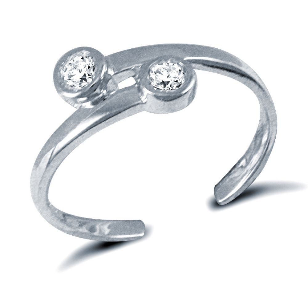 925 Silver Cross Over Cubic Zirconia Set Toe Ring