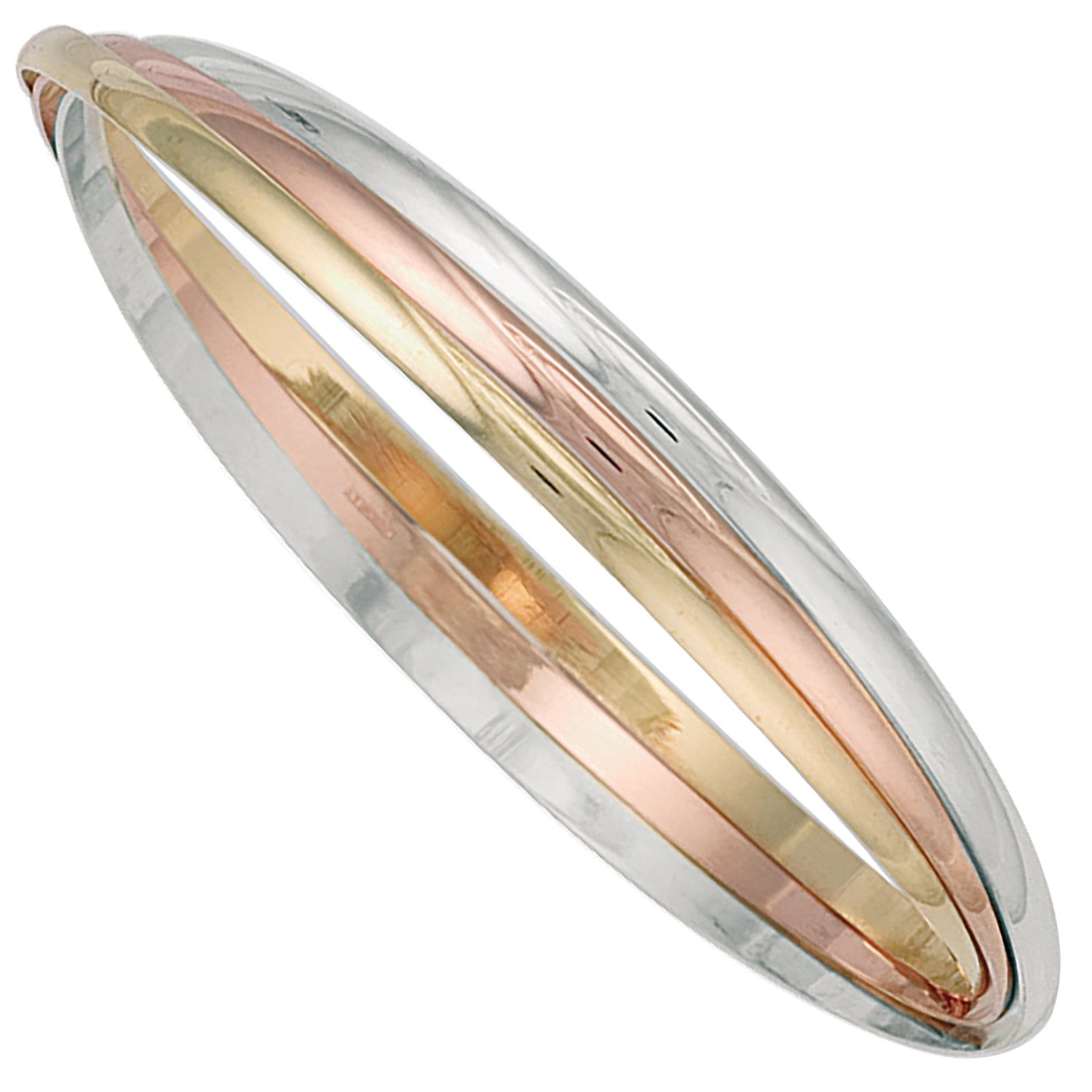 Yellow White & Rose Gold 3mm Russian Wedding Bangle - 9ct Gold
