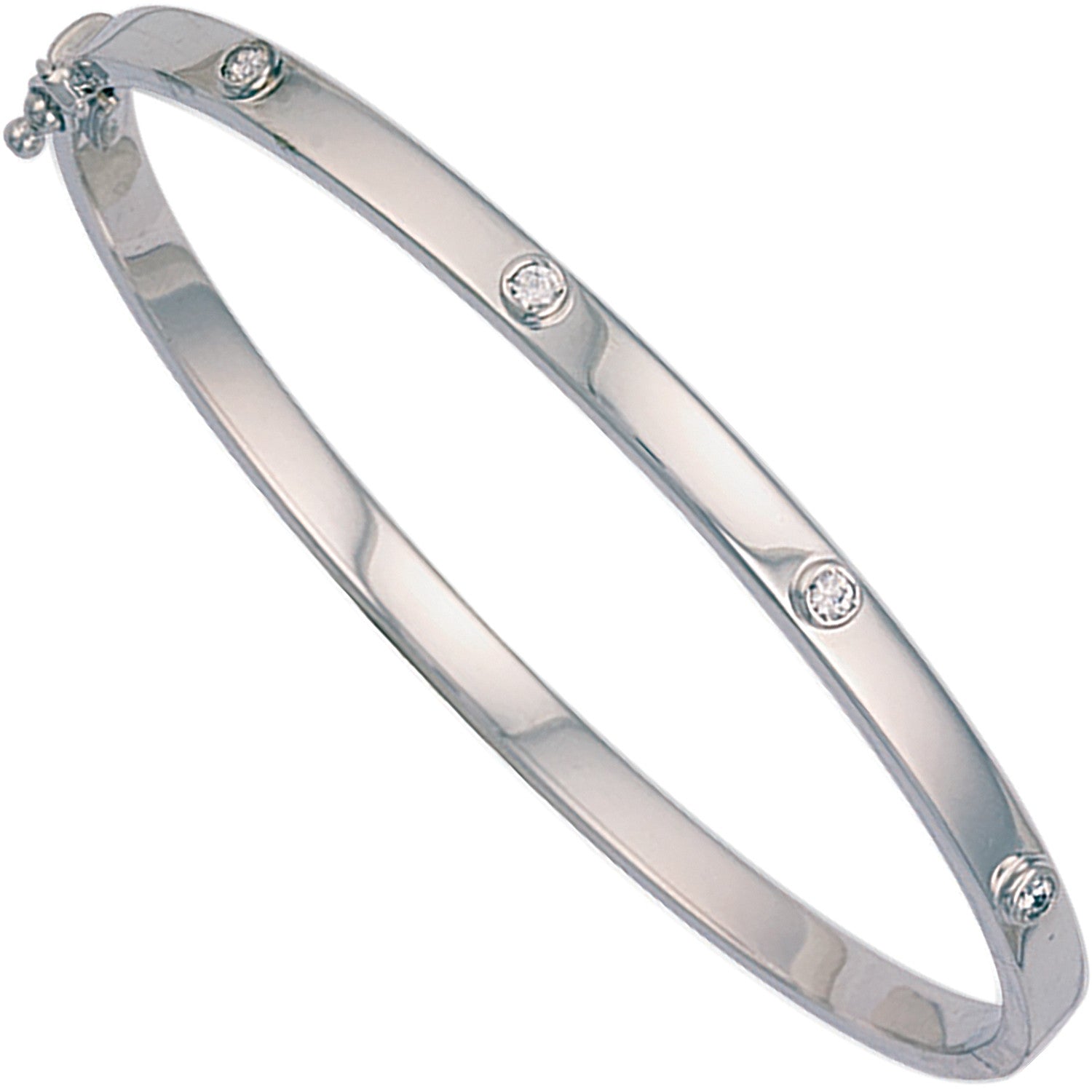 White Gold Hollow Cubic Zirconia Oval Bangle - 9ct Gold