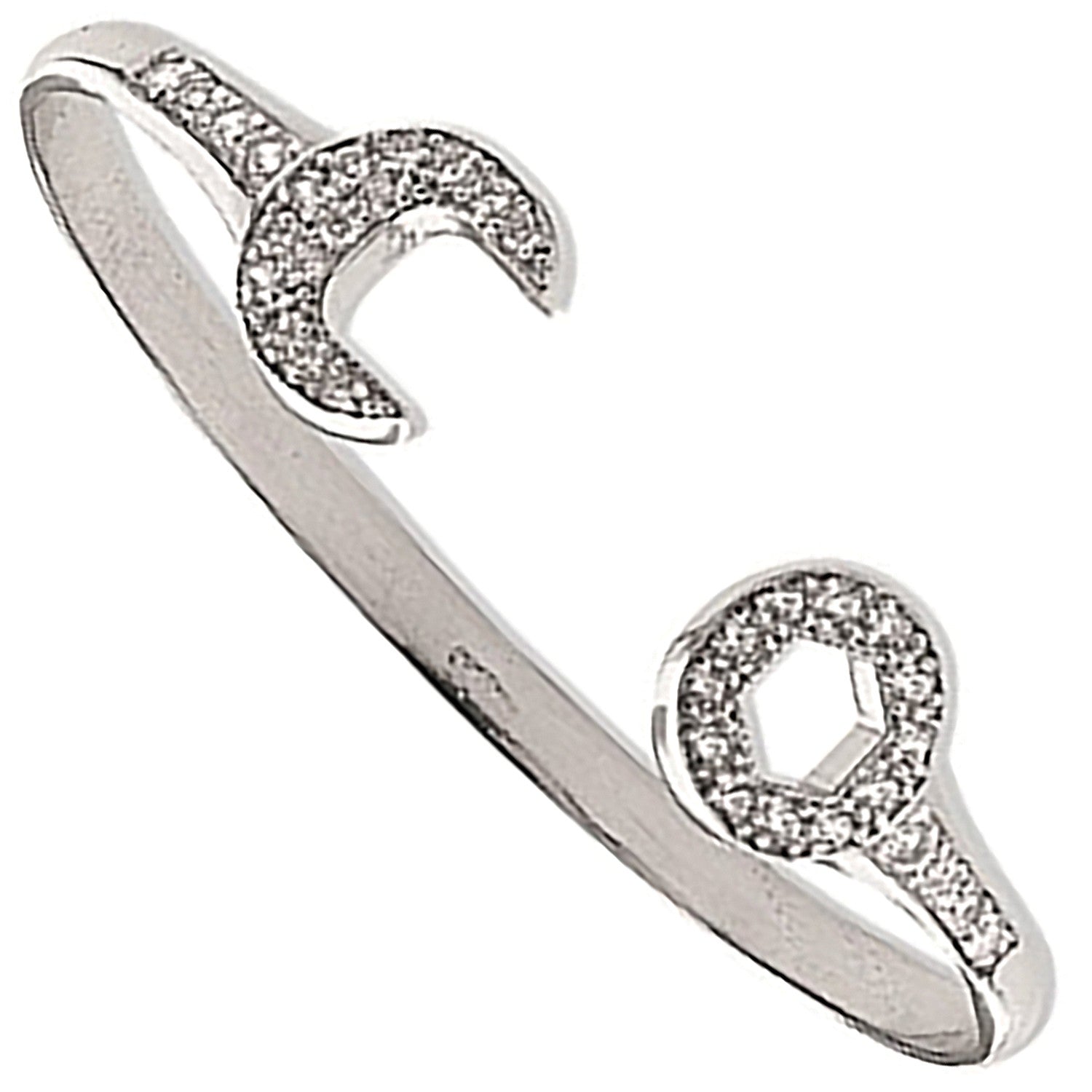 White Gold Baby Cubic Zirconia Spanner Bangle - 9ct Gold