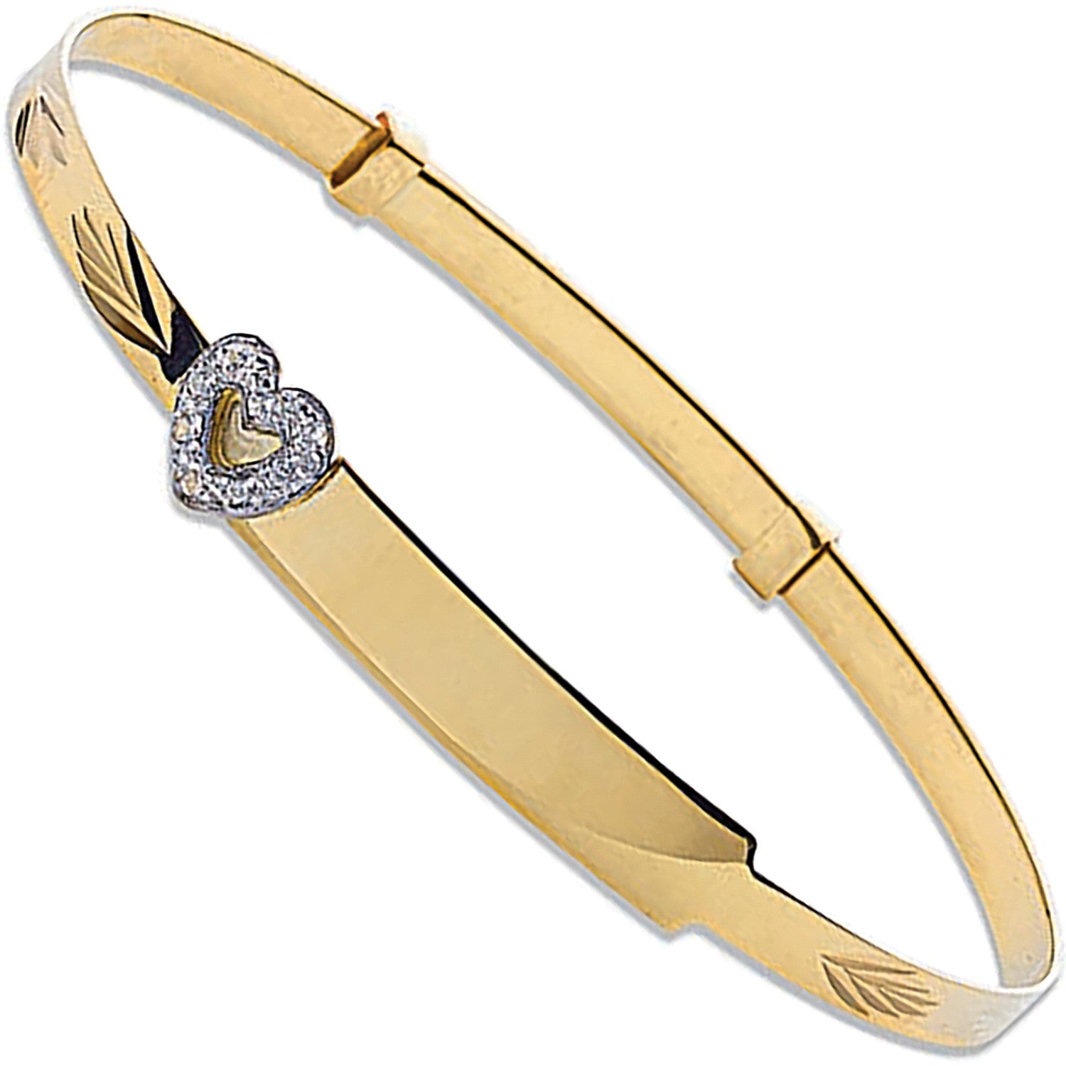 Yellow Gold Cubic Zirconia Heart D/C Expandable Baby Bangle - 9ct Gold