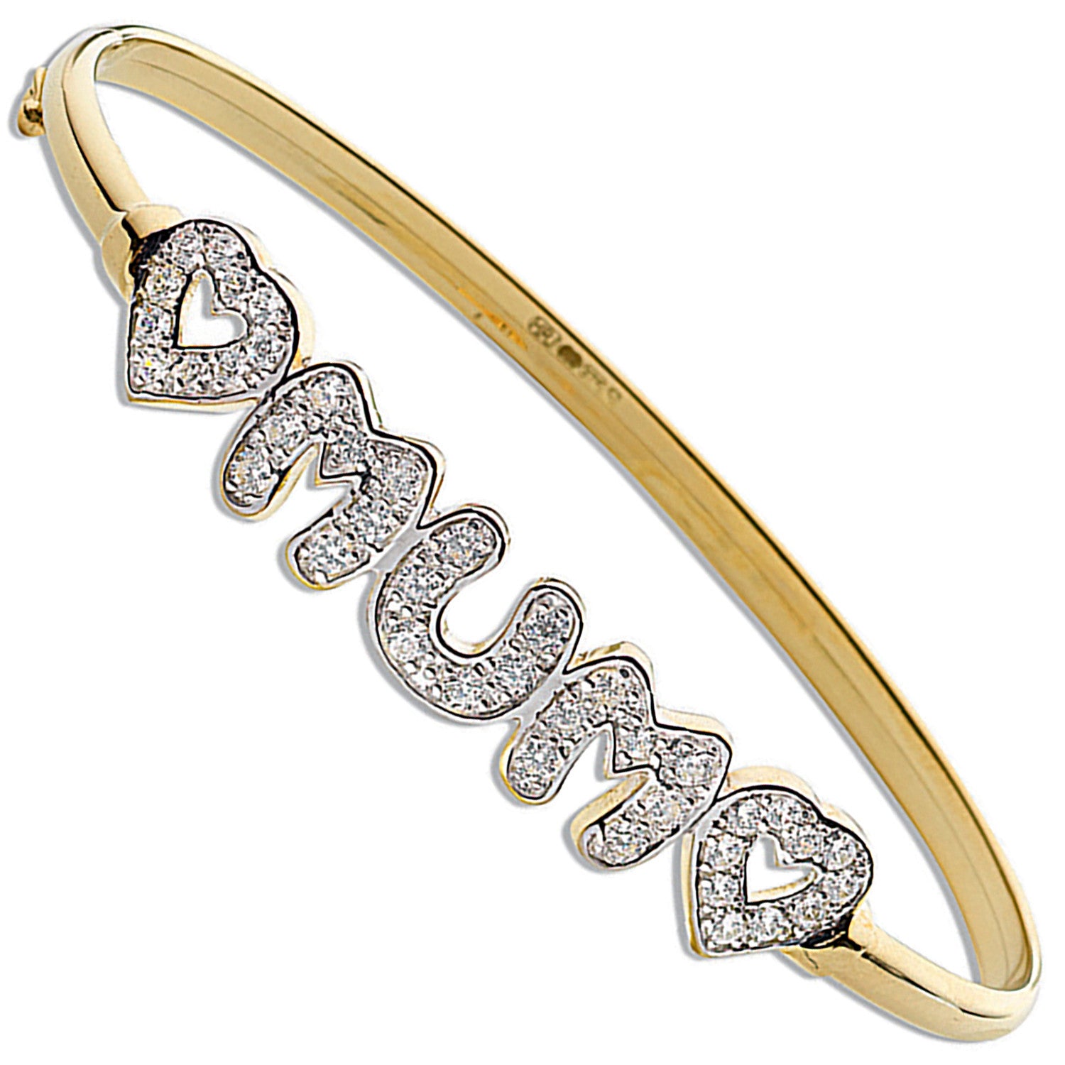 Yellow Gold Cubic Zirconia Heart / Mum Bangle - 9ct Gold