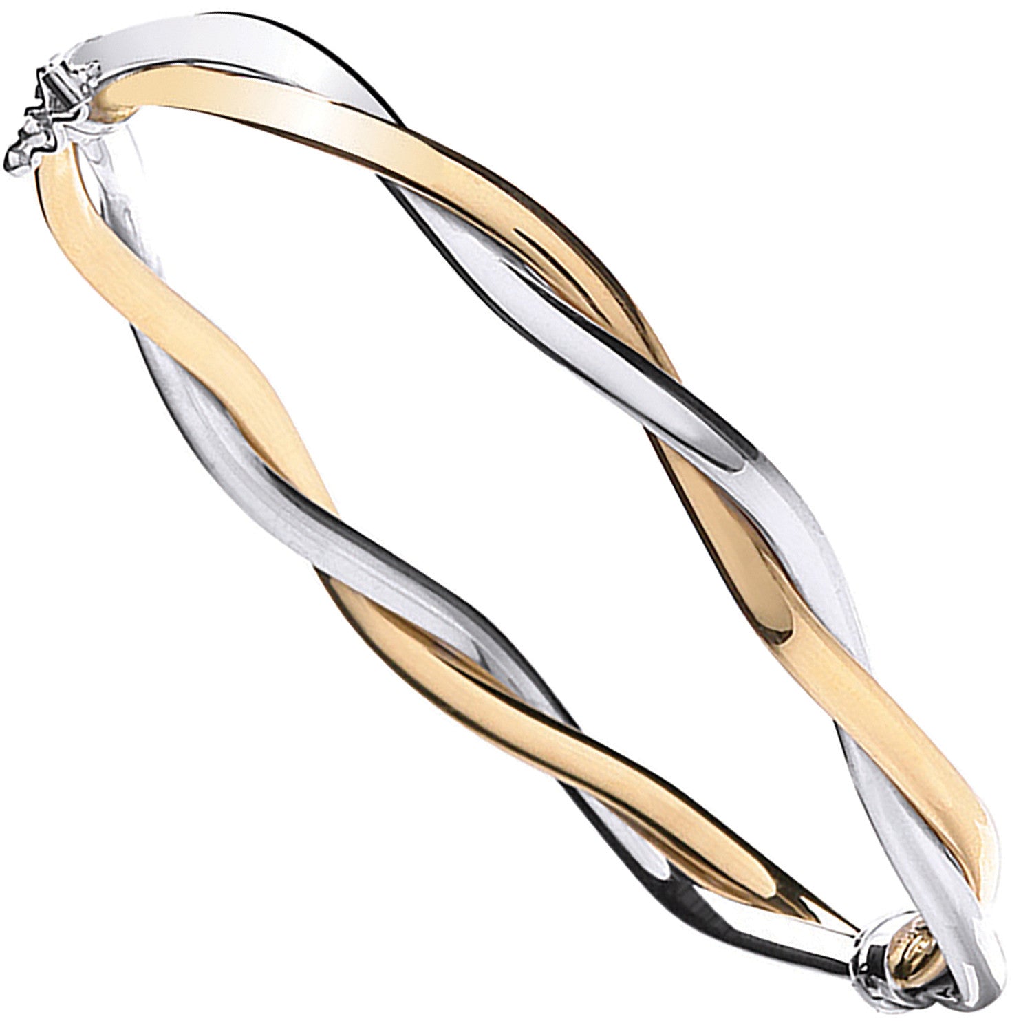 Yellow & White Gold Fancy Twisted Bangle - 9ct Gold