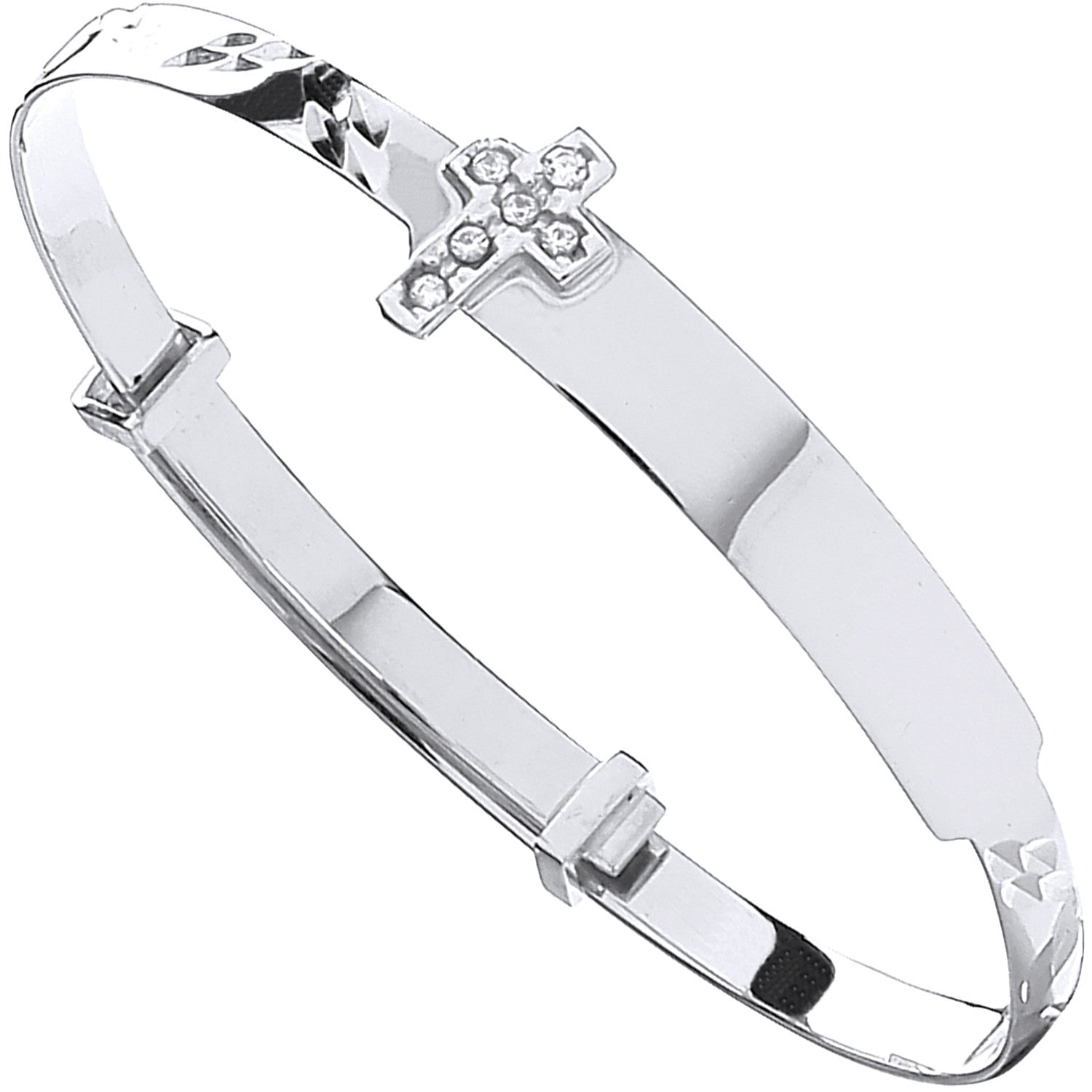 White Gold D/C Expandable Baby Bangle Cubic Zirconia Cross - 9ct Gold
