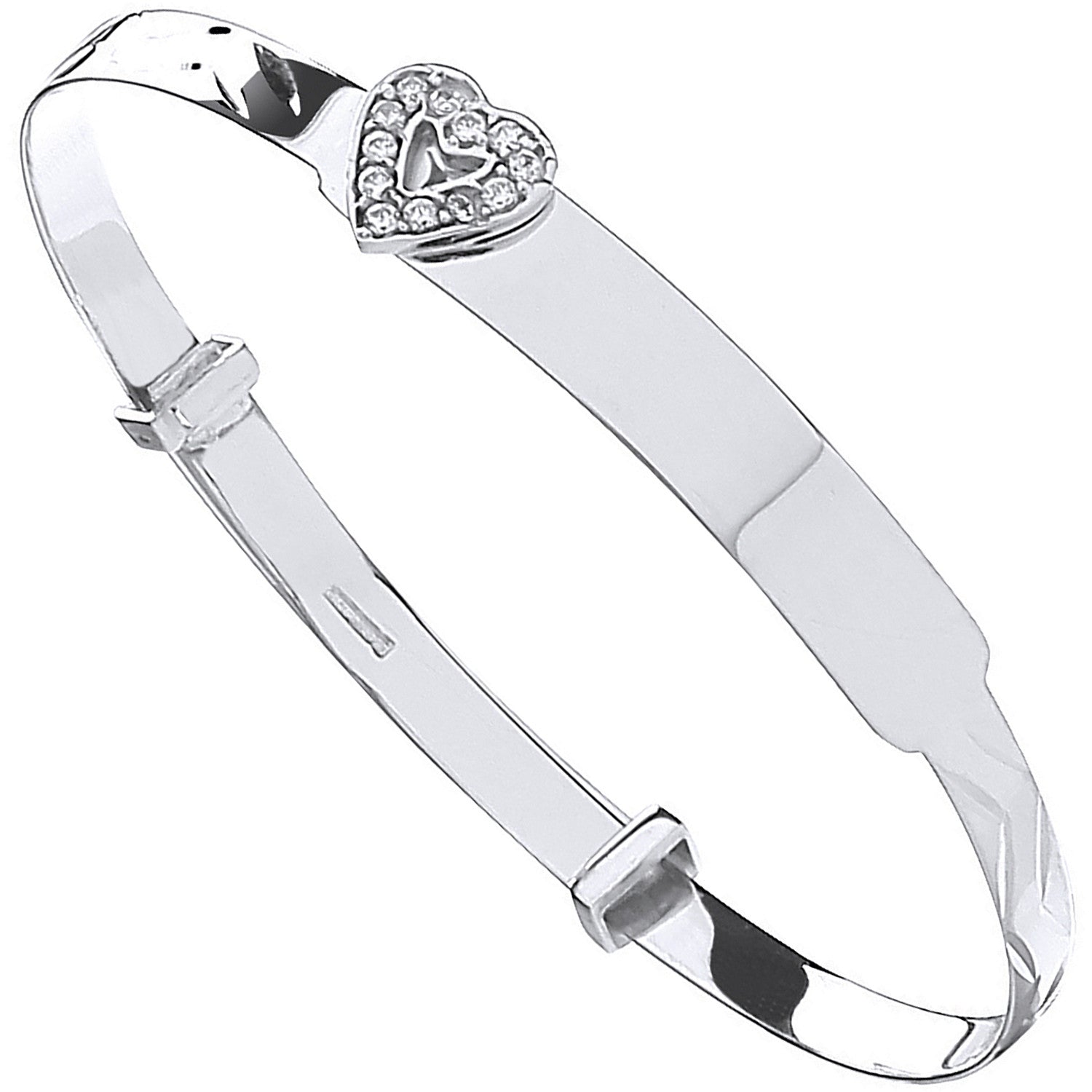 White Gold D/C Expandable Baby Bangle Cubic Zirconia Heart - 9ct Gold