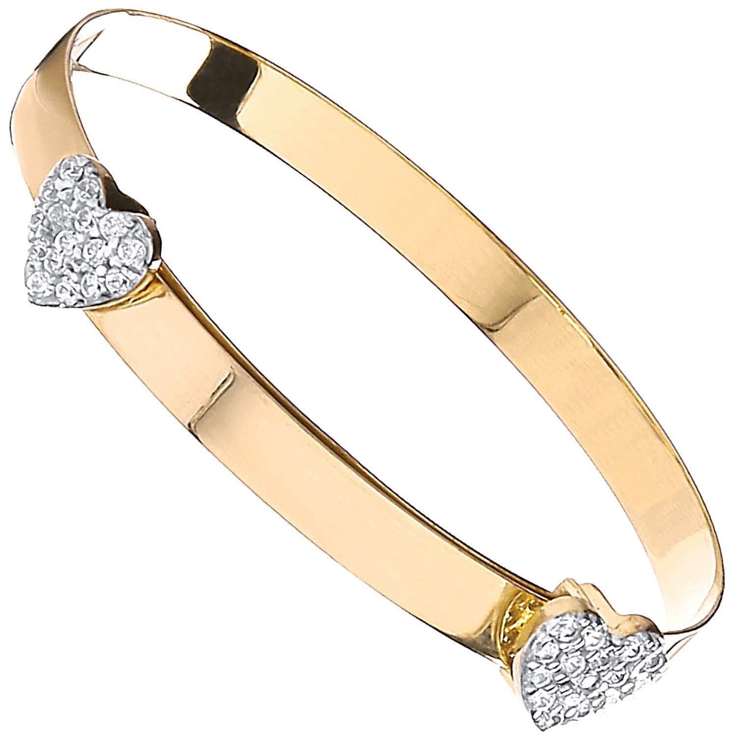 Yellow Gold Expandable Baby Bangle Two Cubic Zirconia Heart - 9ct Gold