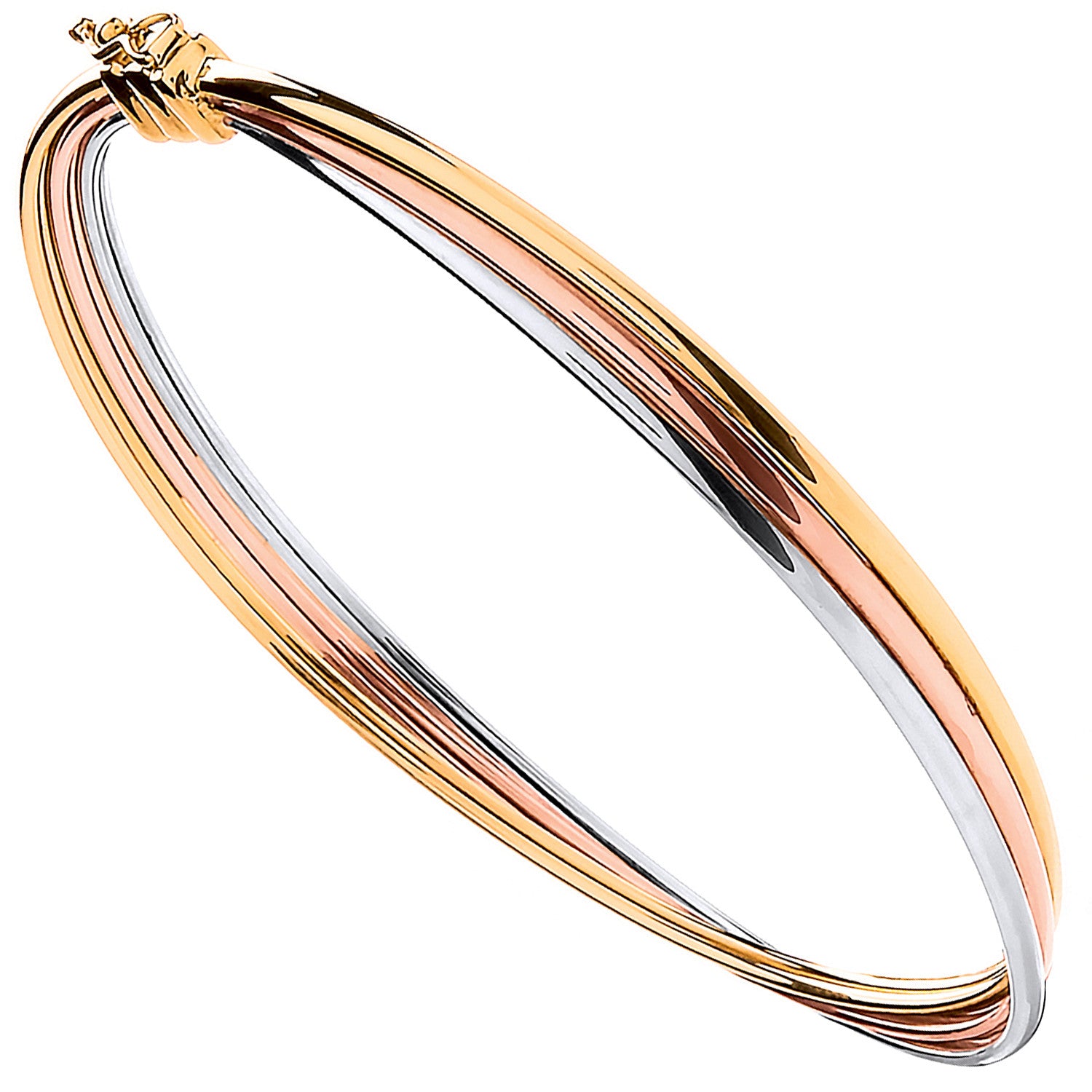 Yellow White & Rose Gold Russian Wedding Bangle - 9ct Gold