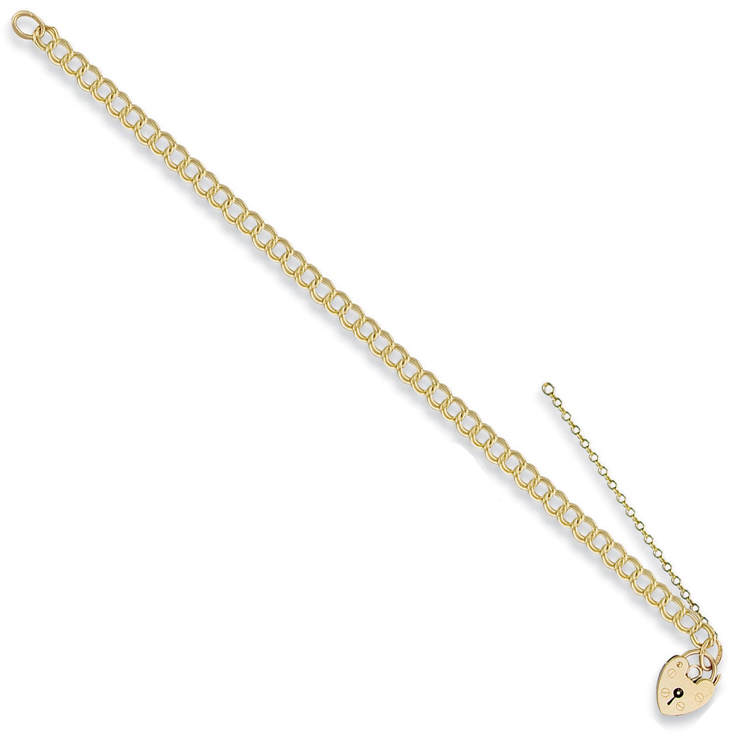 Yellow Gold Double Link Curb & Padlock Charm Bracelet - 9ct Gold