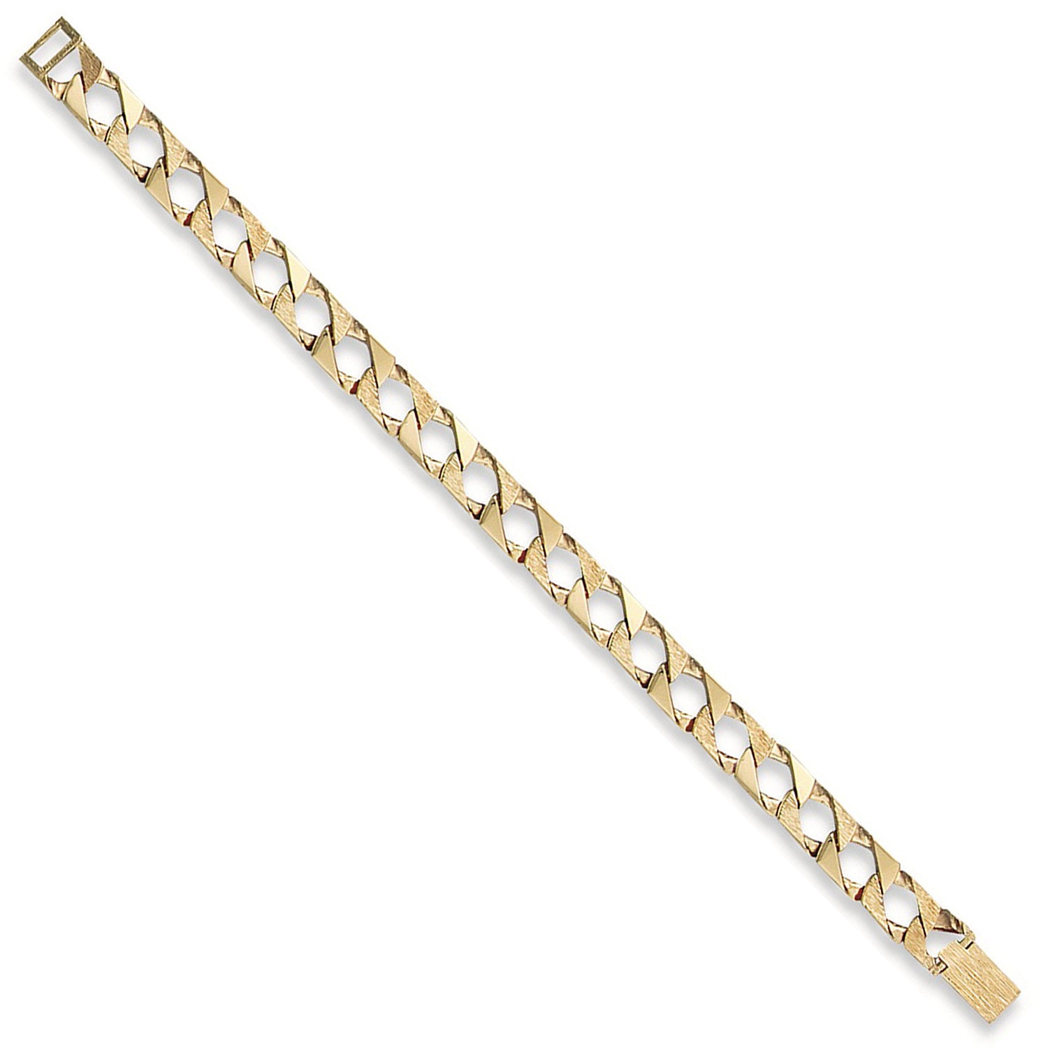 Yellow Gold 8mm Plain & Bark Casted Curb Bracelet - 9ct Gold
