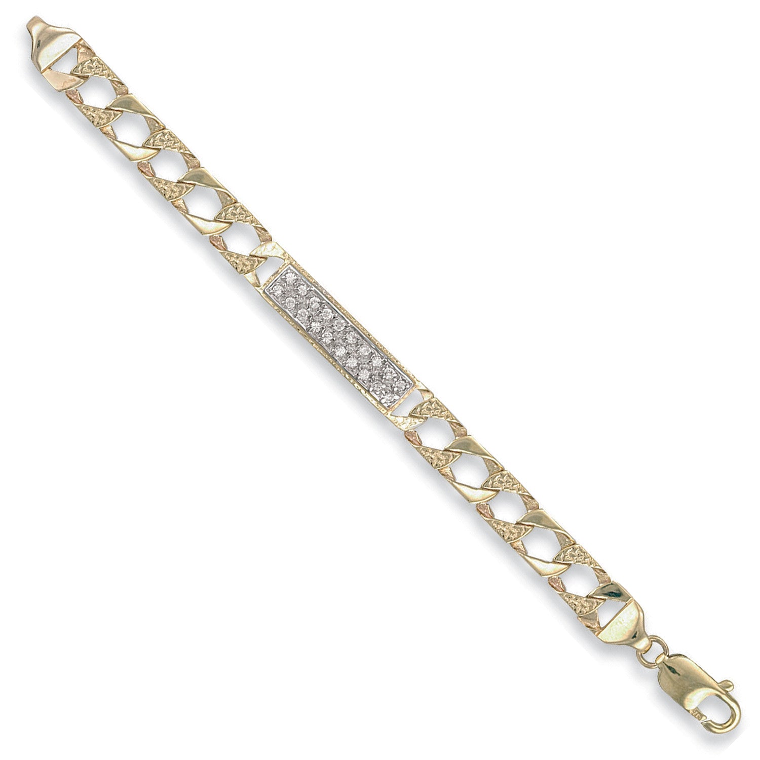 Yellow Gold Casted Curb Baby Cubic Zirconia ID Bracelet - 9ct Gold