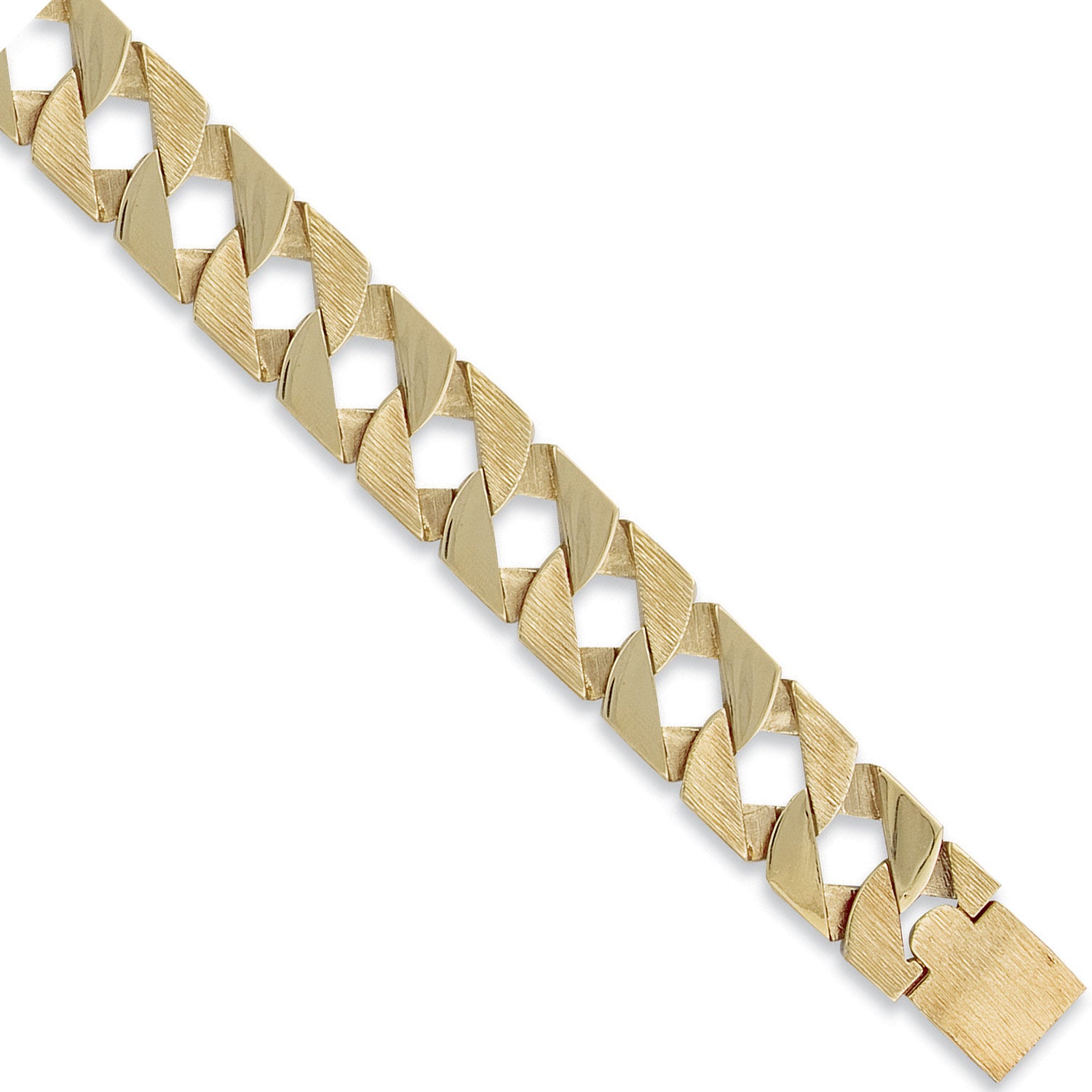 Yellow Gold Plain & Bark Casted 22mm Curb Bracelet - 9ct Gold