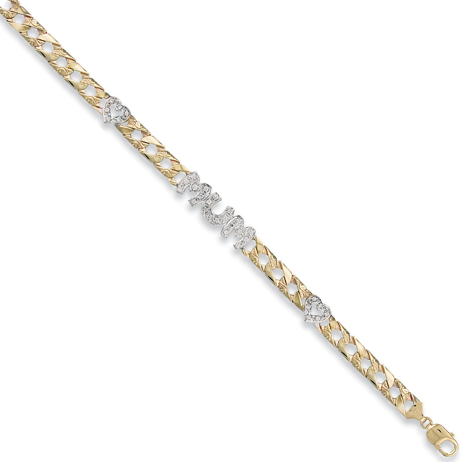 Yellow Gold Cubic Zirconia Mum & Heart Bracelet - 9ct Gold