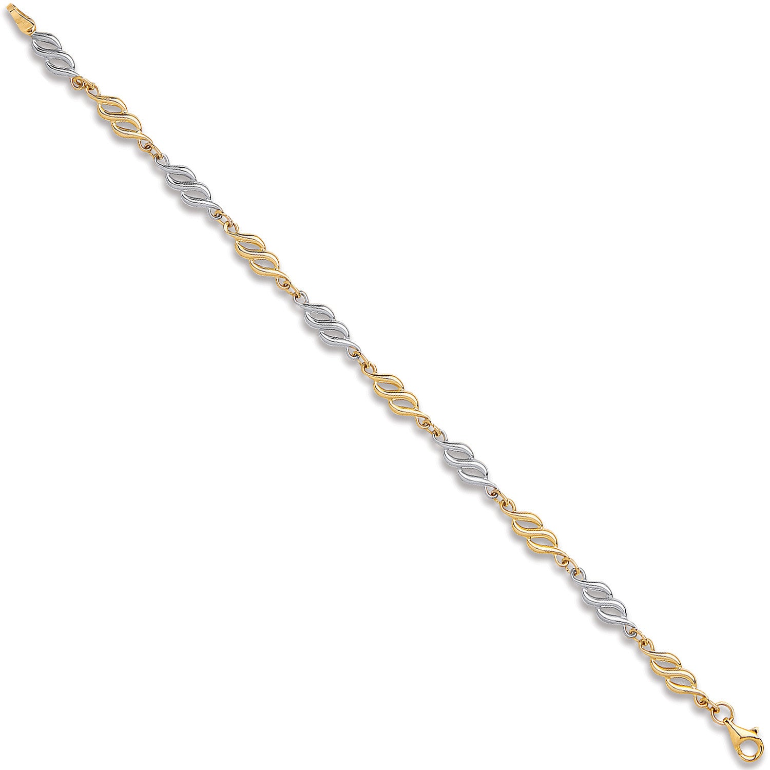 White & Yellow Gold Fancy Hollow Link Bracelet - 9ct Gold