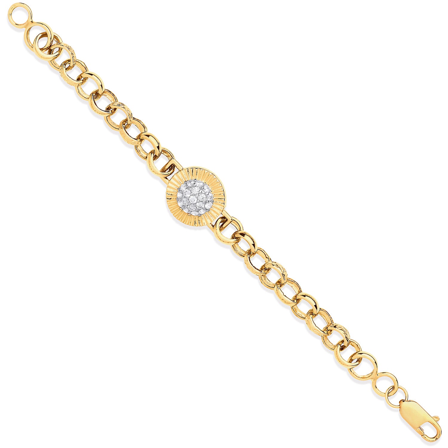 Yellow Gold Belcher Links Cubic Zirconia Fancy Baby Bracelet - 9ct Gold