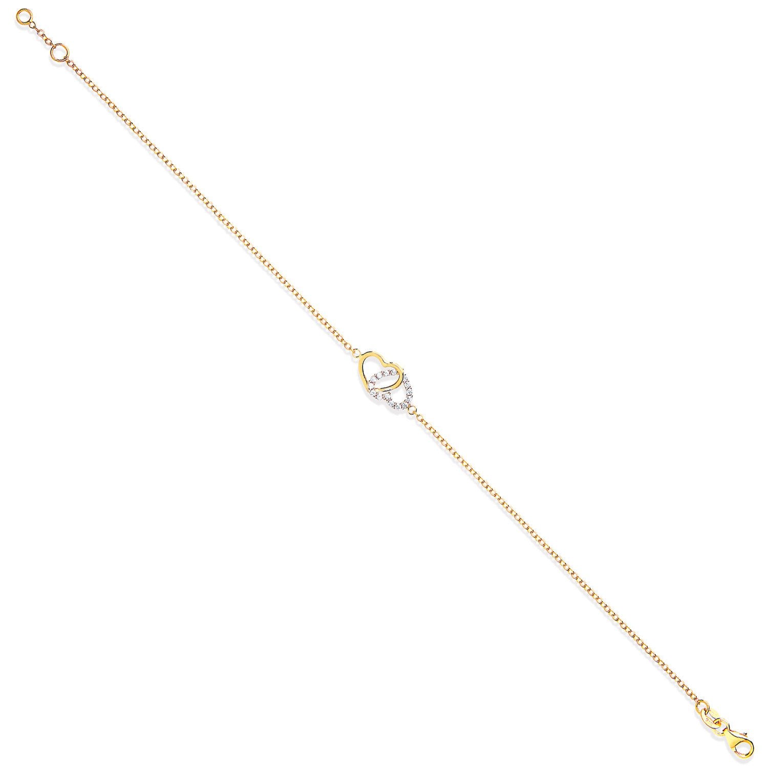 Y/G Plain & Cz Hearts Ladies Bracelet