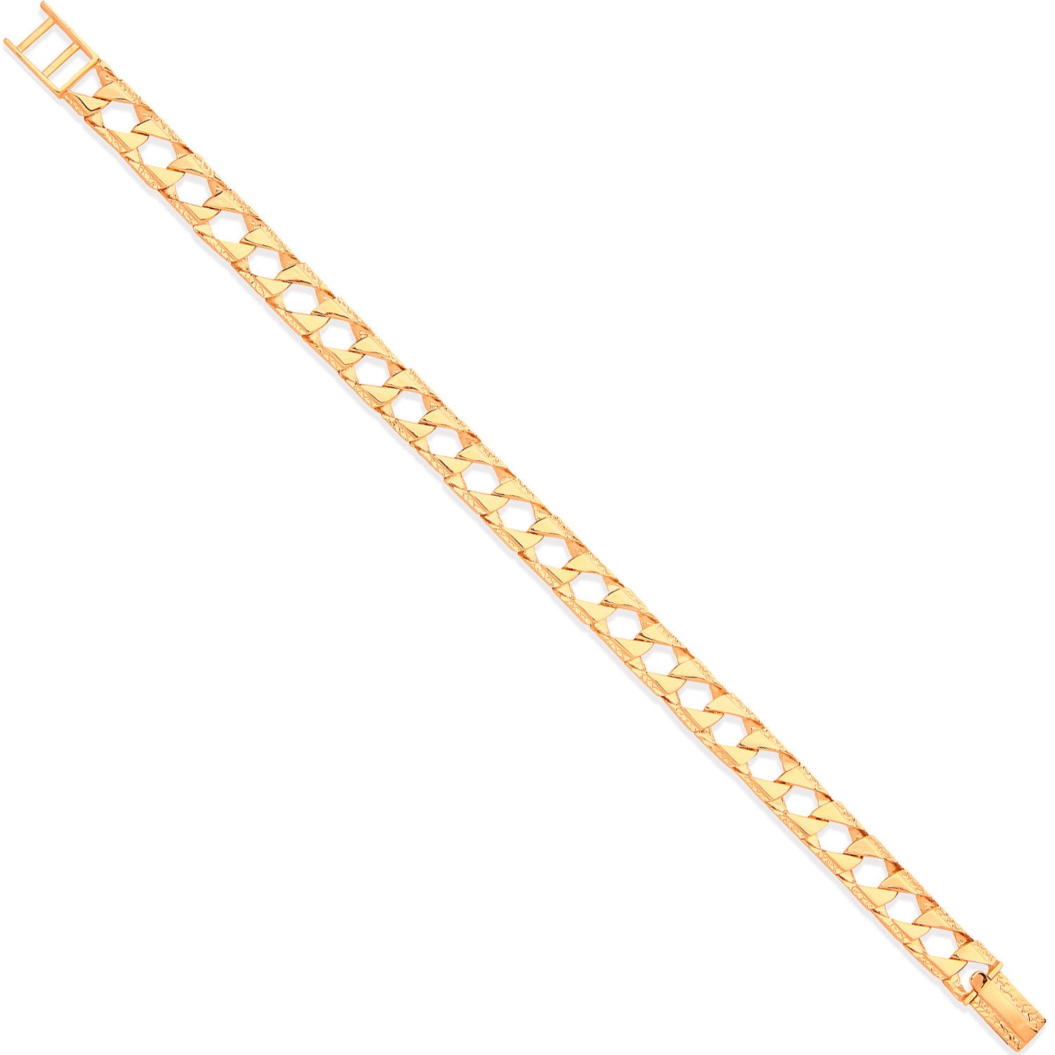 Yellow Gold 9mm Casted Grain Edge Gents Bracelet - 9ct Gold
