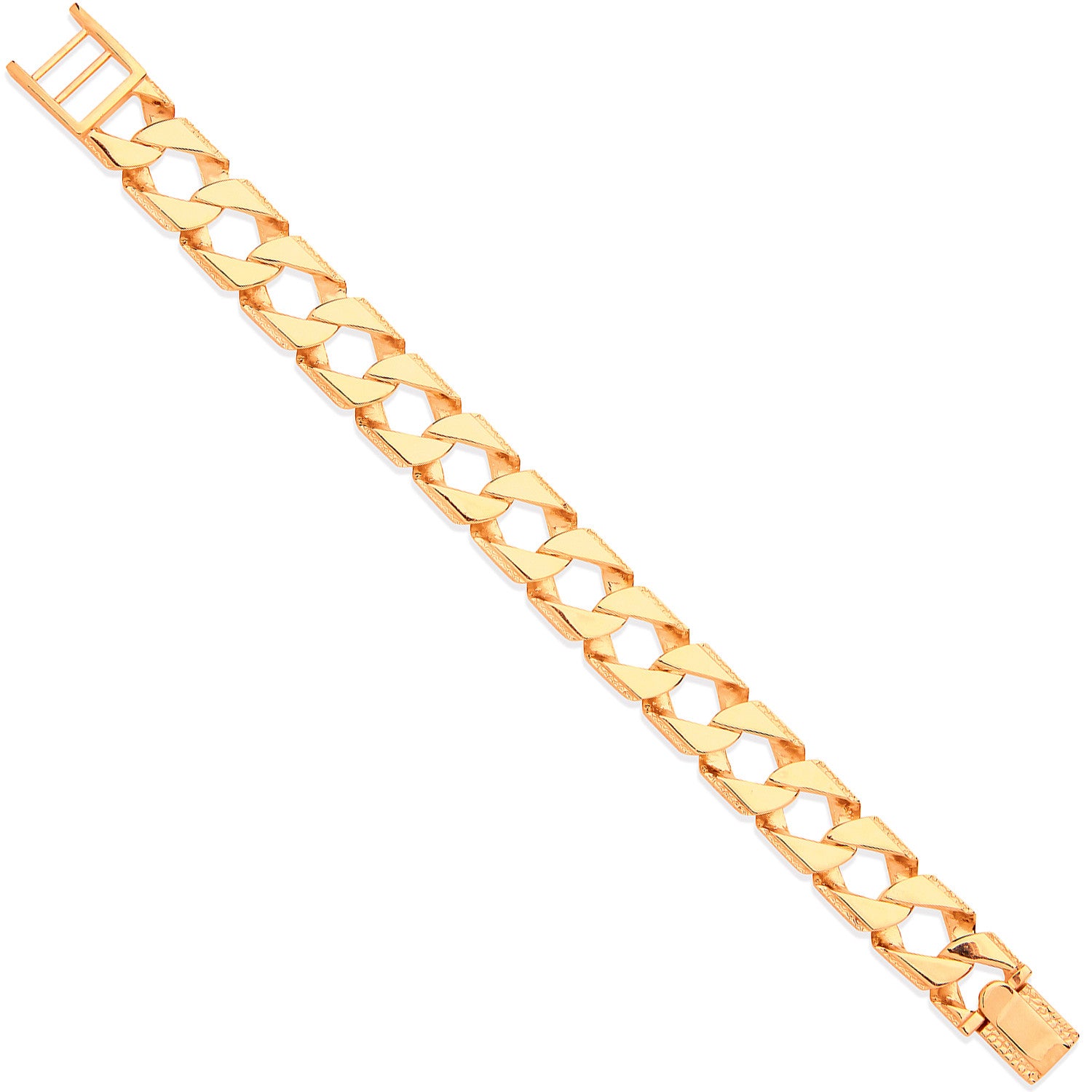 Yellow Gold 16mm Casted Grain Edge Gents Bracelet - 9ct Gold
