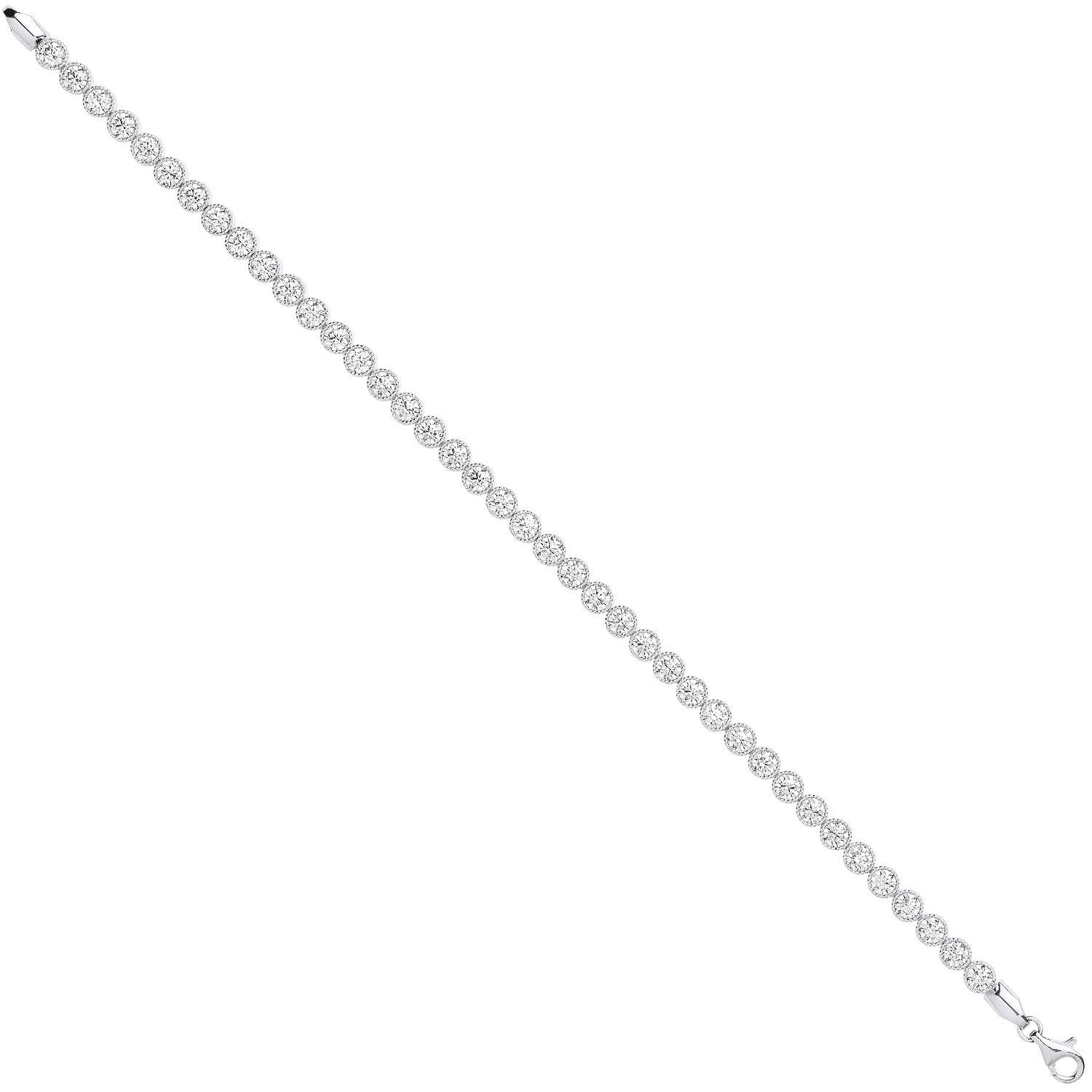 W/G Rubover CZ Set Ribbed Edge Ladies Tennis Bracelet