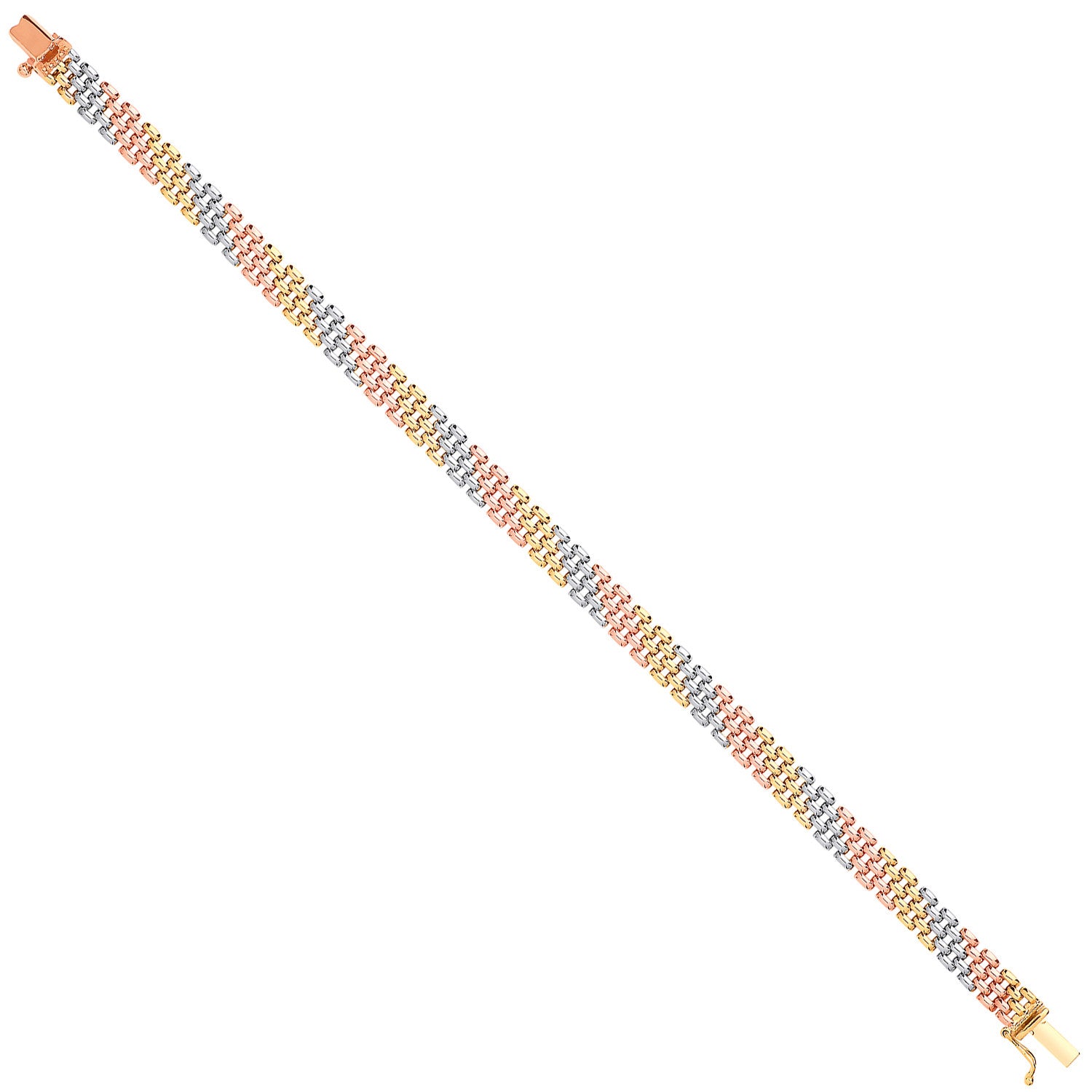 Yellow, White & Rose Gold Panther Link Ladies Bracelet - 9ct Gold