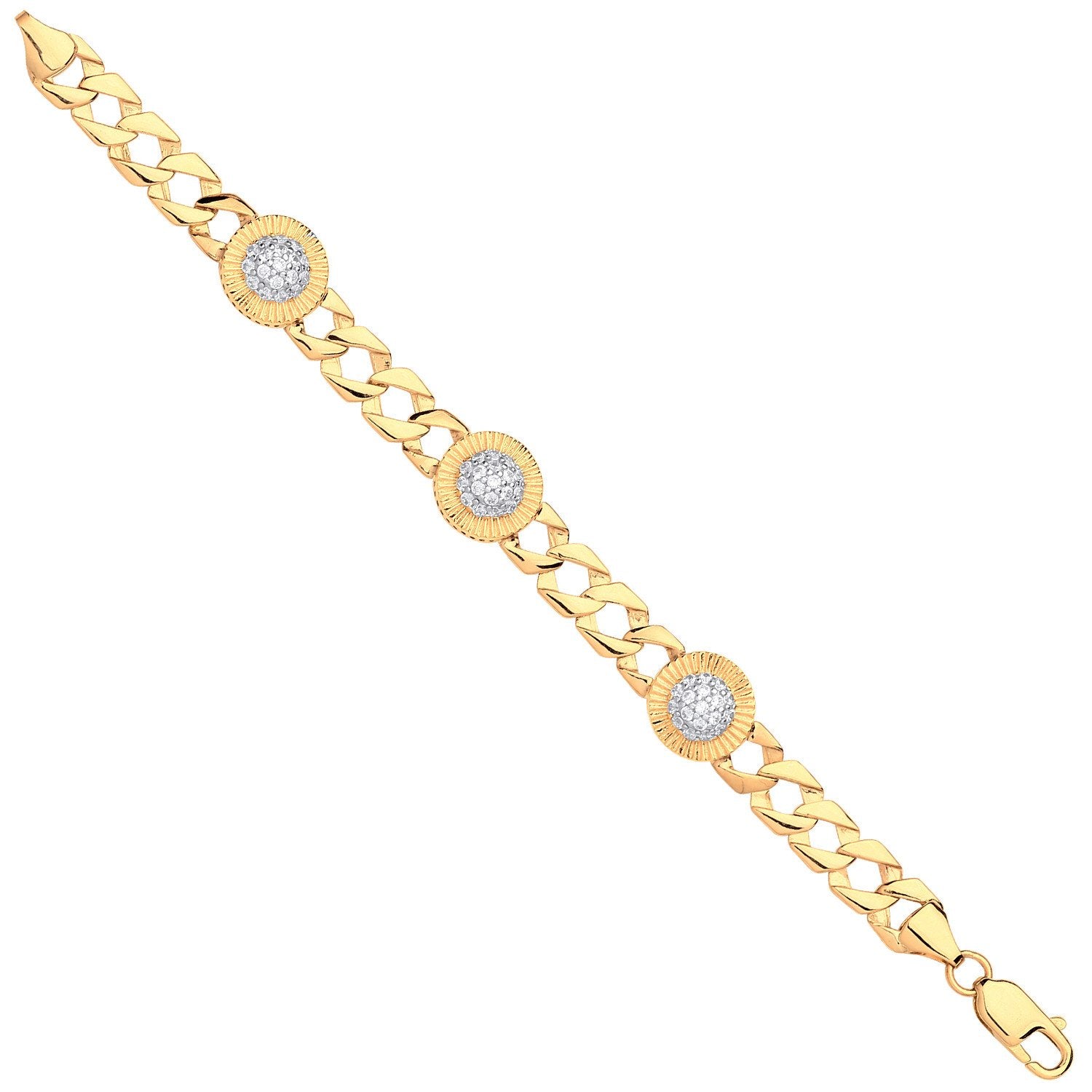 Y/G Cz Round Charm Baby/Ladies Curb Bracelet
