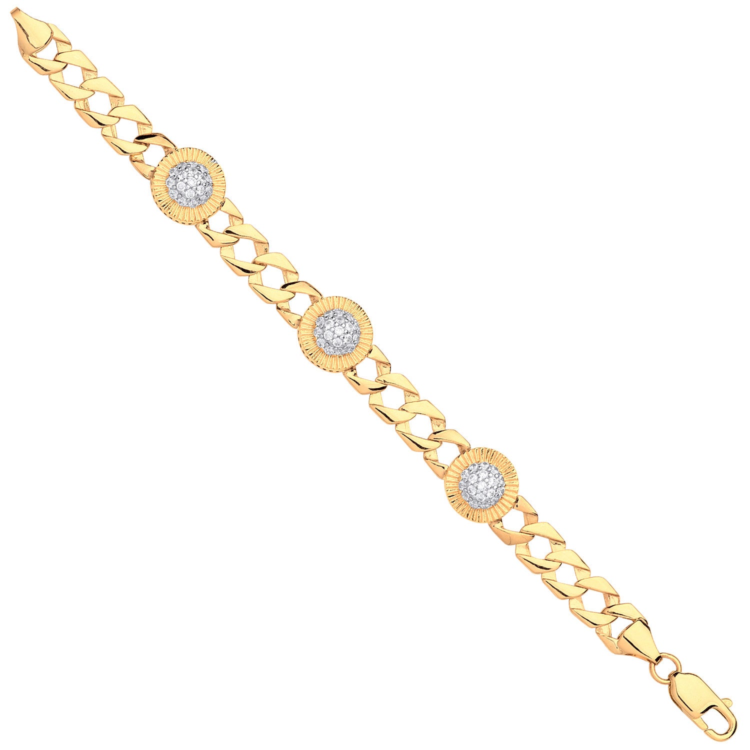 Yellow Gold Cubic Zirconia Round Charm Baby/Ladies Curb Bracelet - 9ct Gold