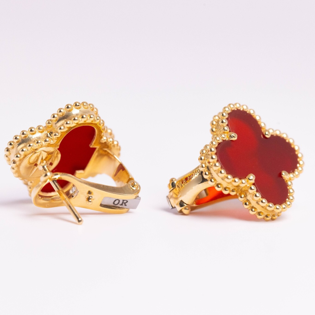 Van Cleef &amp; Arpels Boucles d'oreilles Vintage Alhambra Cornaline Or jaune 18 carats